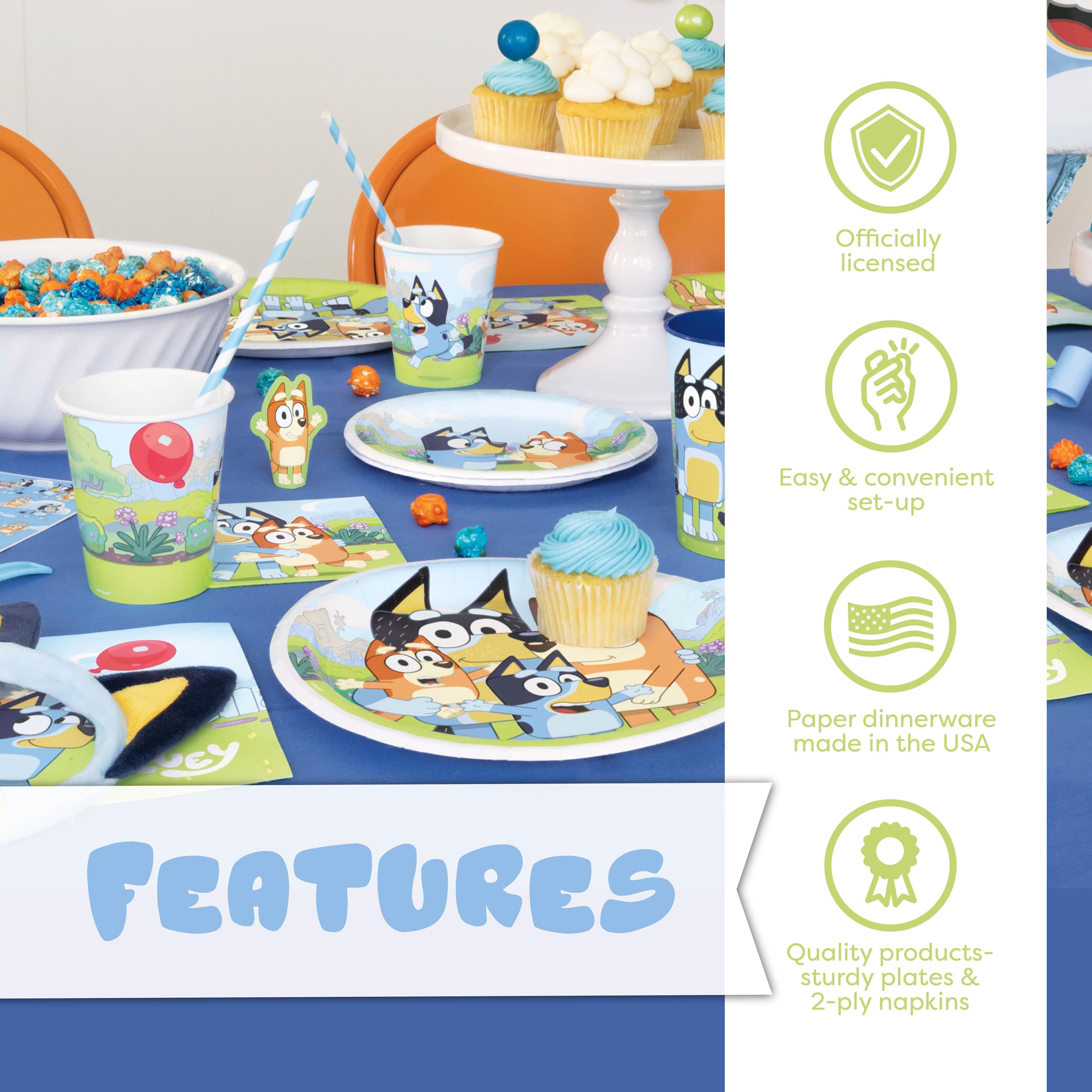 Bluey Birthday Party Supplies Set - Bluey Themed Table Cover, Plates, Cups, Napkins & Buttons for Kids Birthday Decorations | Perfect for Bluey Themed Parties, Baby Showers & Family Gatherings
