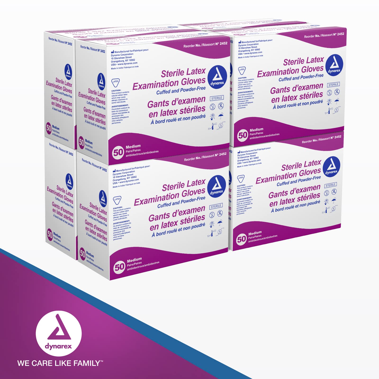 Dynarex Sterile Disposable Latex Exam Gloves - Powder-Free, Medium (Bisque) - 400 Pairs (8 Boxes of 50) - Medical, Healthcare & Veterinary Use - Ideal for Clinics, Hospitals & First Aid Kits