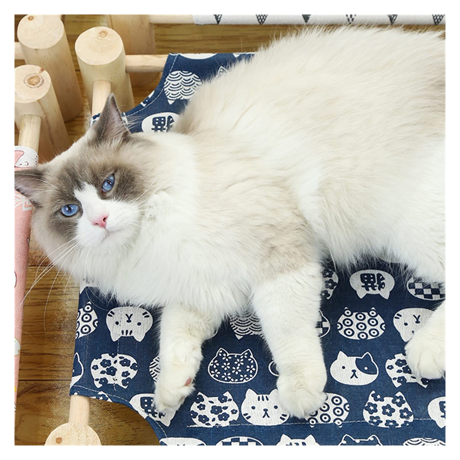 **Durable Linen Pet Hammock Bed - Breathable Wooden Cat & Small Dog Bed - Kennel & Litter Box Companion (Color: D) - Perfect for Indoor Lounging & Nap Time**