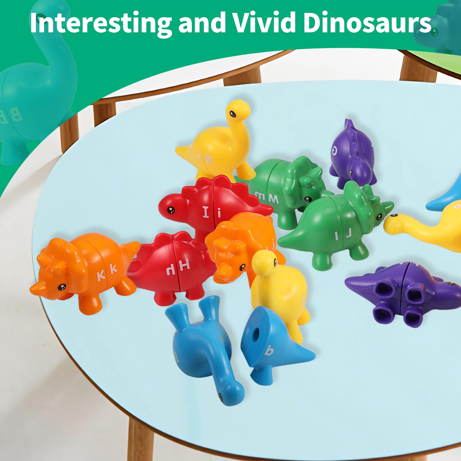 ABC Alphabet Dinosaurs Matching Learning Toys - 26 Letters Dinosaur Game, Montessori Double-Sided Educational Toys for Boys & Girls | Preschool Letter Recognition, Homeschool & Classroom Learning Activities