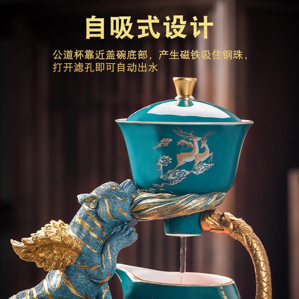 Premium Kung Fu Tea Set - Anti-Scald Ceramic Teacups with Magnetic Automatic Office Teapot - Perfect for Home, Office & Meditation Tea Ceremonies