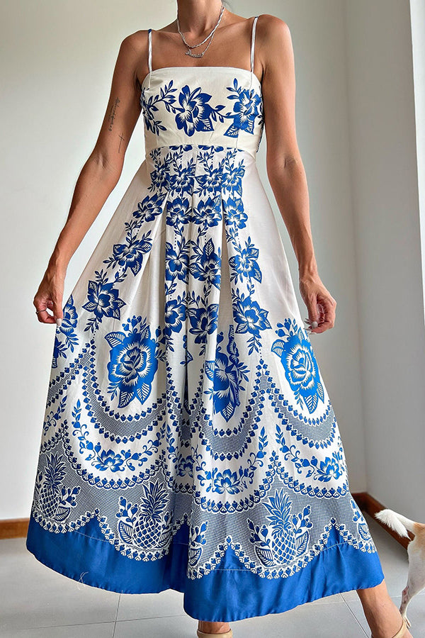 Floral Print Smocked Back Loose Midi Dress - Boho Chic Vacation Wear for Beach Getaways & Summer Outings