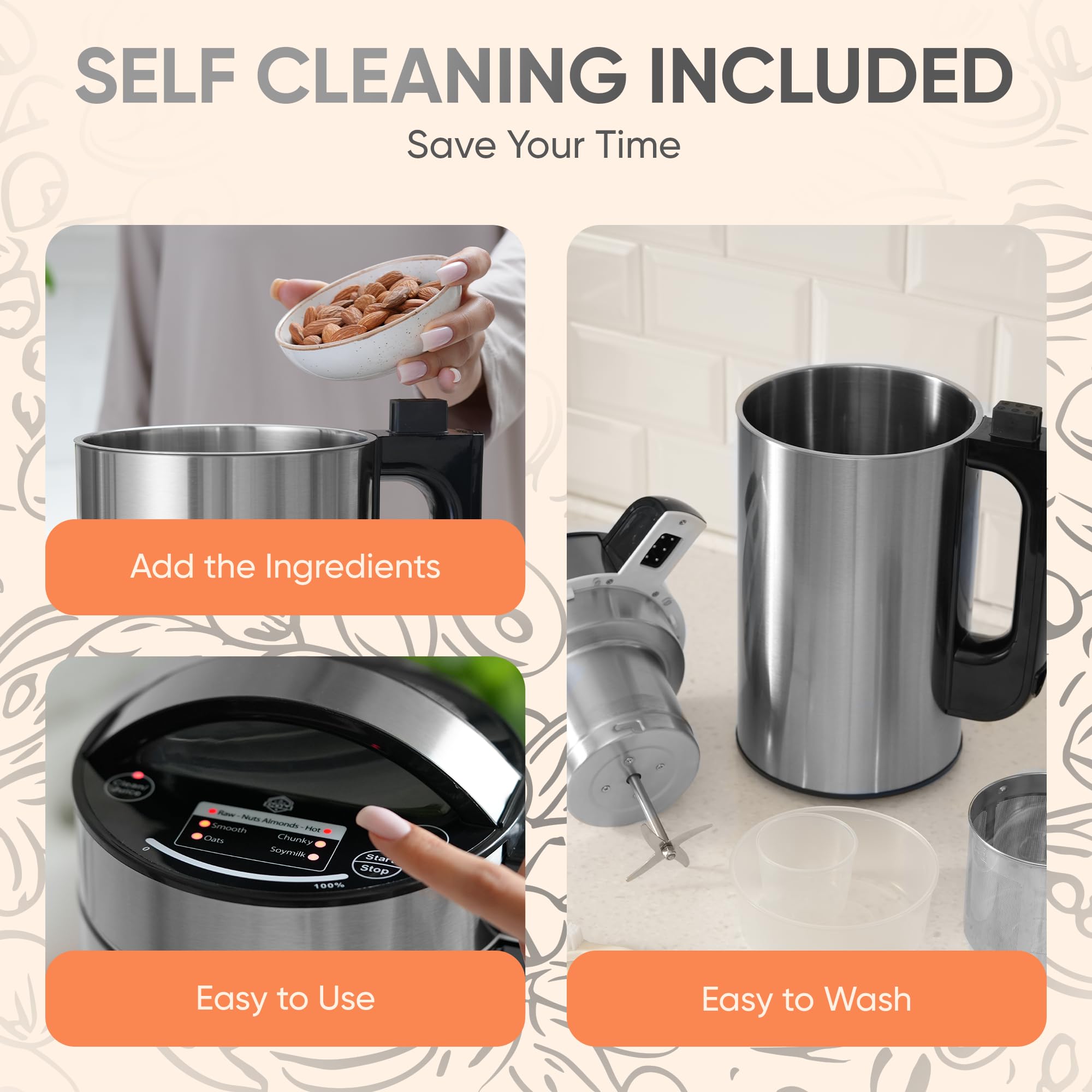 50Oz Automatic Nut Milk Maker - Stainless Steel Almond, Oat & Soy Milk Machine | No Spills, No Straining | Perfect for Vegan, Keto & Dairy-Free Lifestyles | Home Kitchen Essential for Healthy Drinks & Smoothies