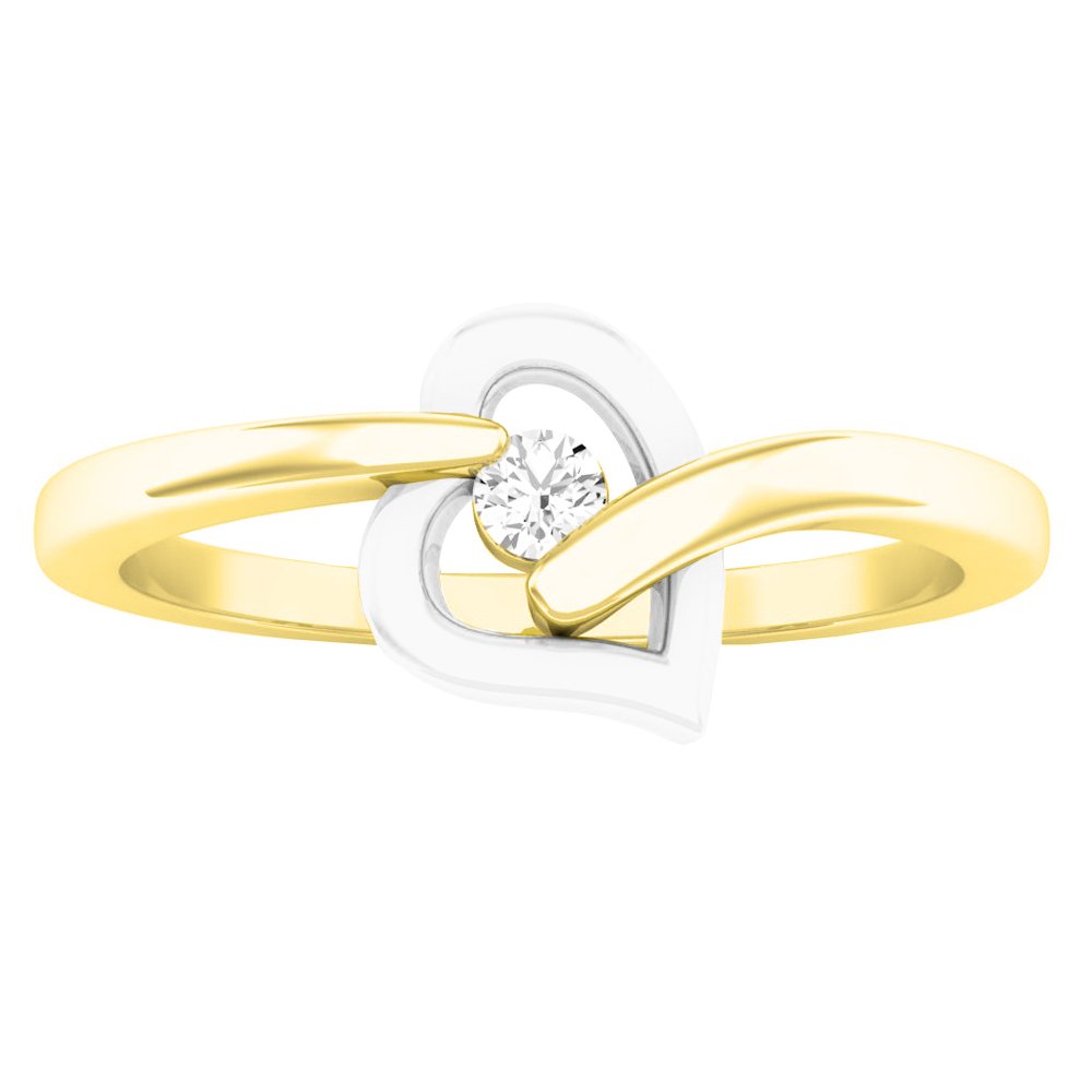 0.06 Cttw Round White Diamond Heart Promise Ring for Women - 10K White & Yellow Gold - Elegant Gift for Anniversary, Engagement & Valentine's Day