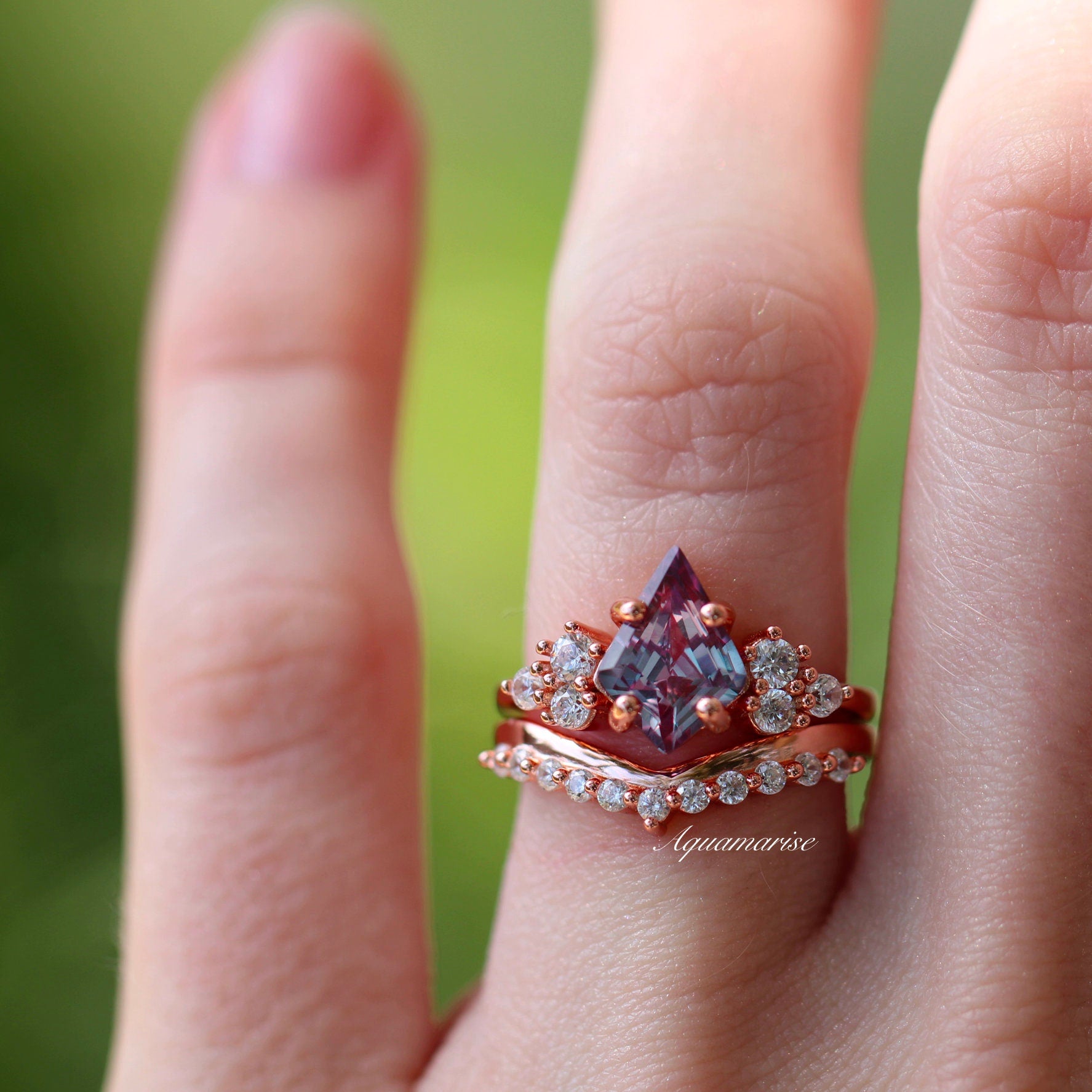 Skylar Alexandrite Ring Set - 14K Rose Gold Vermeil Stackable Rings for Women | Perfect for Engagement, Wedding, Anniversary & Everyday Wear