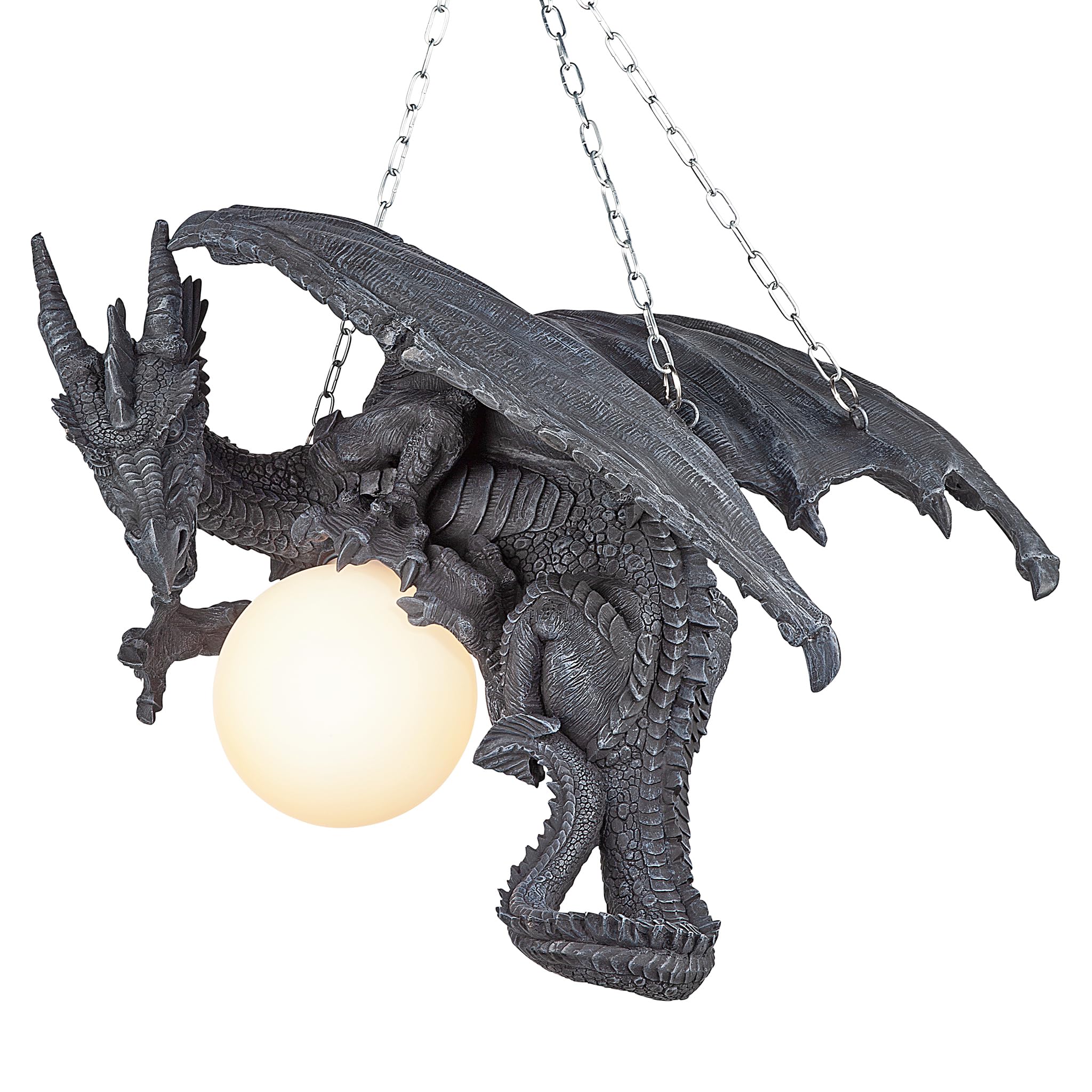 Design Toscano Nights Fury Dragon Gothic Decor Hanging Light Fixture - 21 Inch Greystone Medieval Fantasy Ceiling Lamp for Home, Castle, or Game Room Decor - Perfect for Halloween, Gothic, and Fantasy Themed Spaces