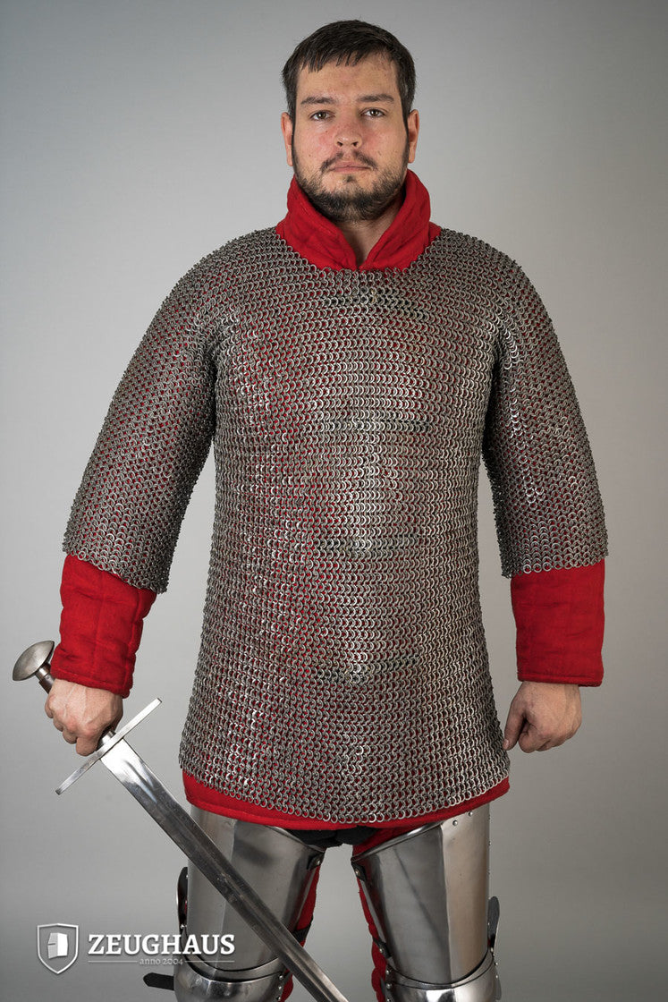 Flat Ring Riveted Chainmail Haubergeon - 9mm Oiled Steel Medieval Armor (B Stock) - Perfect for LARP, Cosplay & Historical Reenactments
