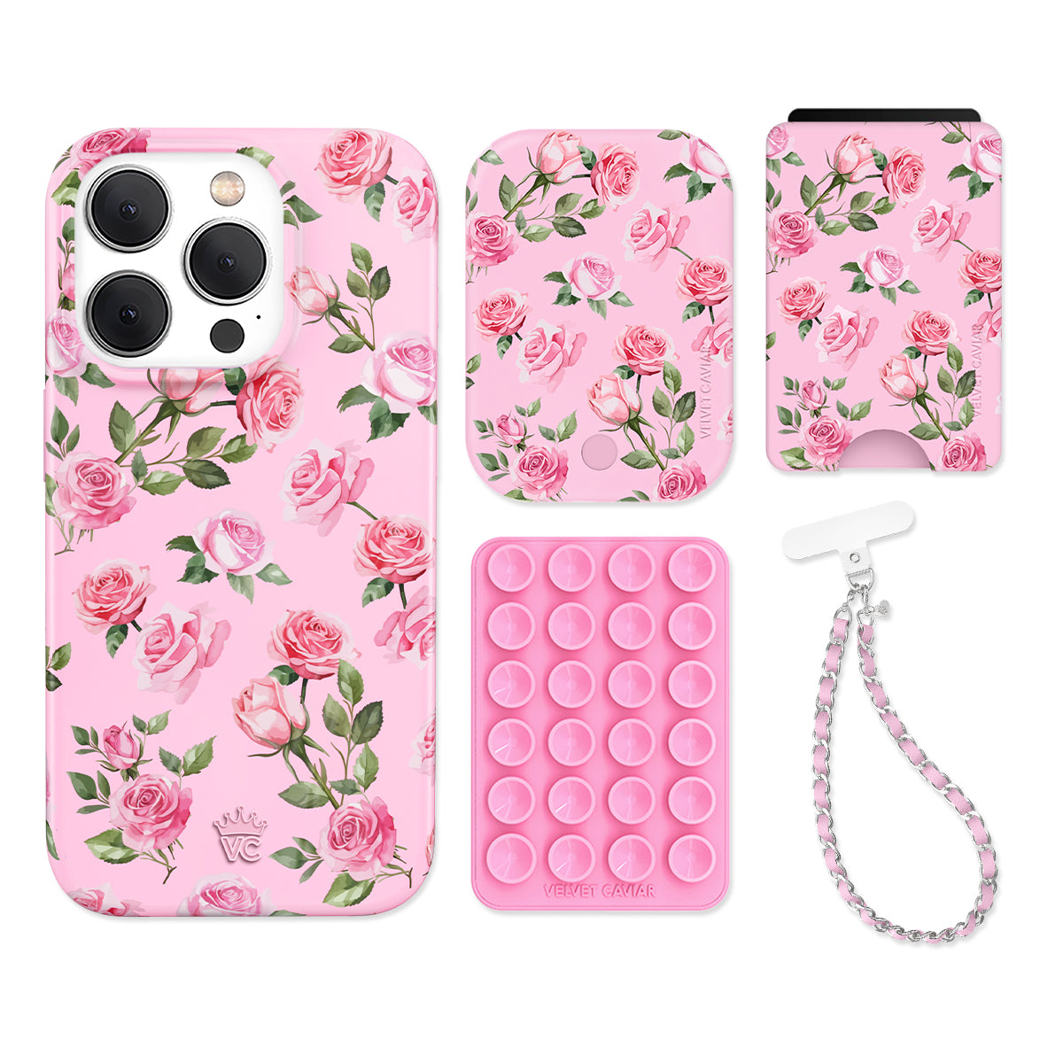 Pink Rose iPhone Case with Wallet - Cute Floral Phone Cover for Women, Girls - Perfect for Everyday Use, Travel & Gifting