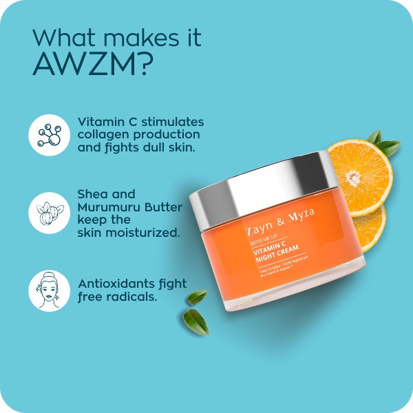 ZM Zayn & Myza Vitamin C Brightening Night Cream 50ml - Hydrating & Glow-Boosting for Overnight Skin Repair & Radiance