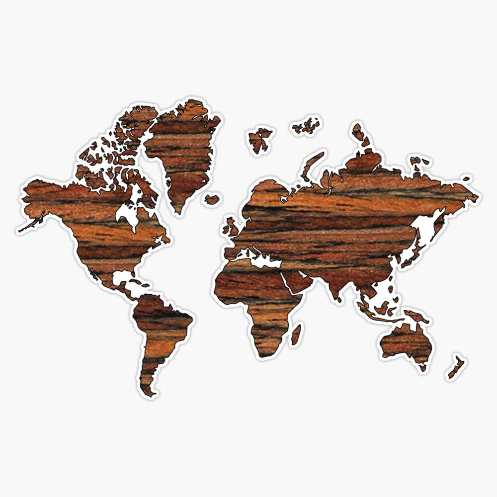Wooden World Map Vinyl Sticker - Waterproof Decal for Car, Laptop, Wall, Window & Bumper - 5 Inch Travel-Themed Decor - Perfect for Home, Office & Travel Accessories