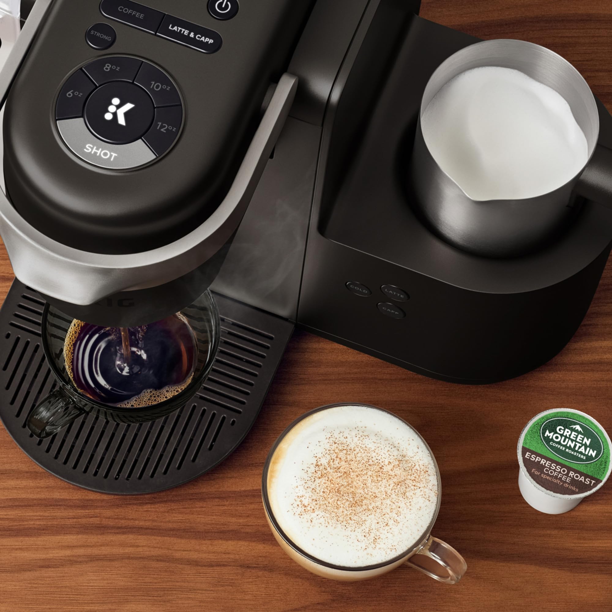 Keurig K-Cafe Single Serve Coffee Maker with Latte & Cappuccino Function - Includes 32 K-Cup Pods (Dark Charcoal) - Perfect for Home, Office & Small Spaces