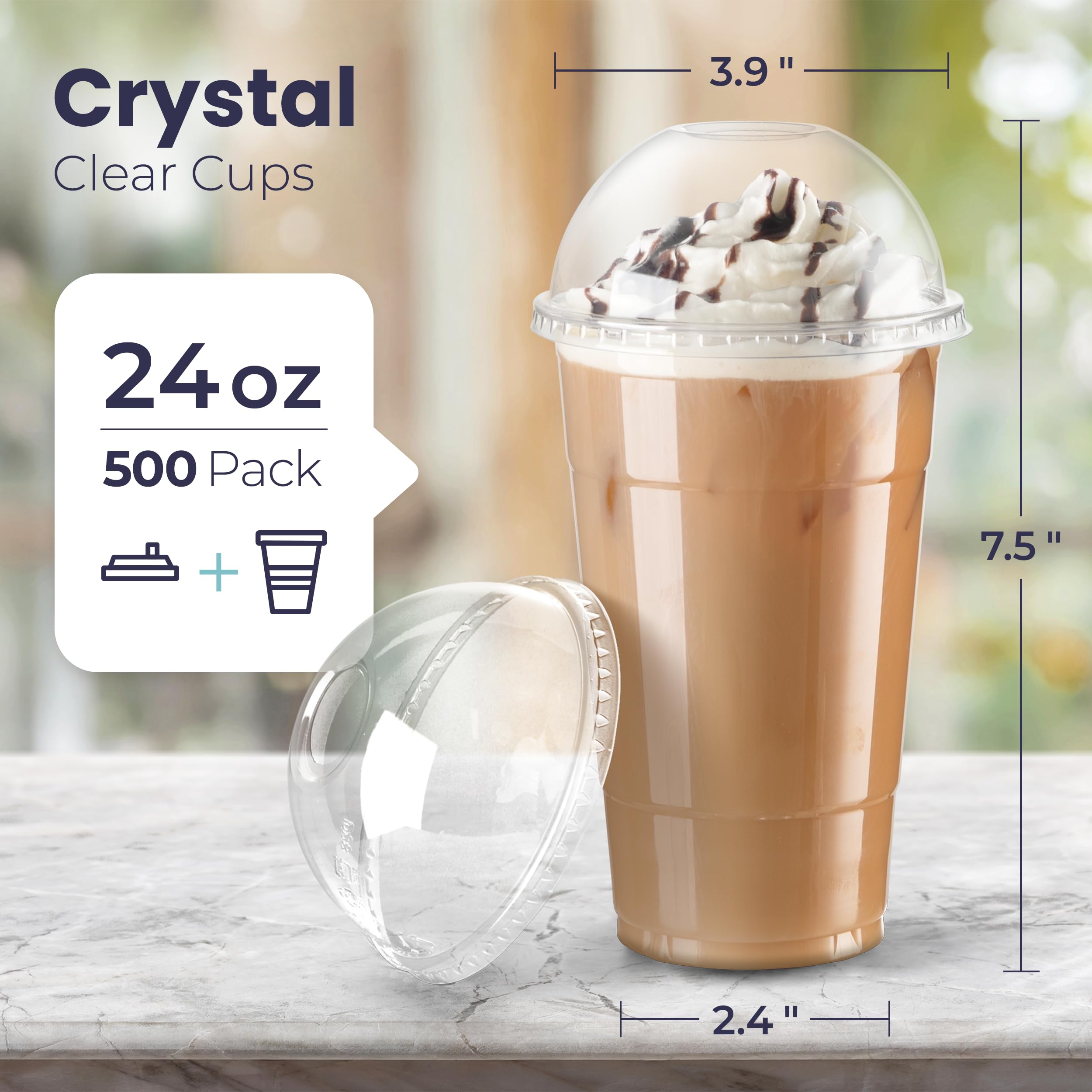 500 Pack 24oz Clear Plastic Cups with Dome Lids - Disposable Iced Coffee Cups for Tea, Juice, Smoothie, Boba & Milkshake | Crack-Resistant & Sturdy Cold Drink Containers | Perfect for Meal Prep, Parties, Cafes & Takeout