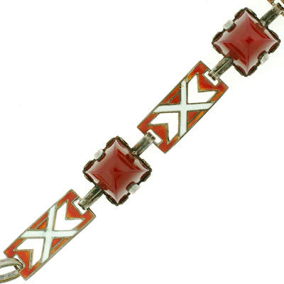 Art Deco Sterling Silver Enamel & Carnelian Bracelet - Vintage Jewelry for Women, Elegant Gift for Birthday, Anniversary & Special Occasions