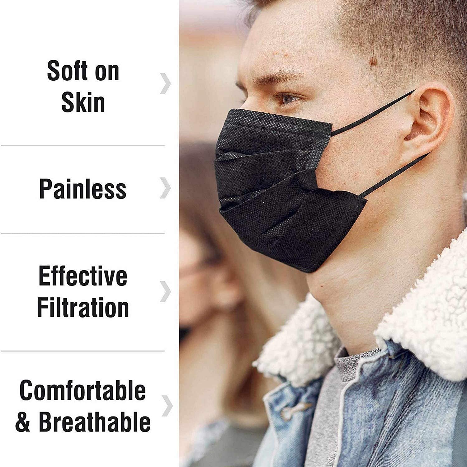 Wisezag Black Disposable 3-Ply Surgical Face Masks with Nose Clip - 50 Pack for Men & Women - Perfect for Daily Protection, Travel & Public Safety