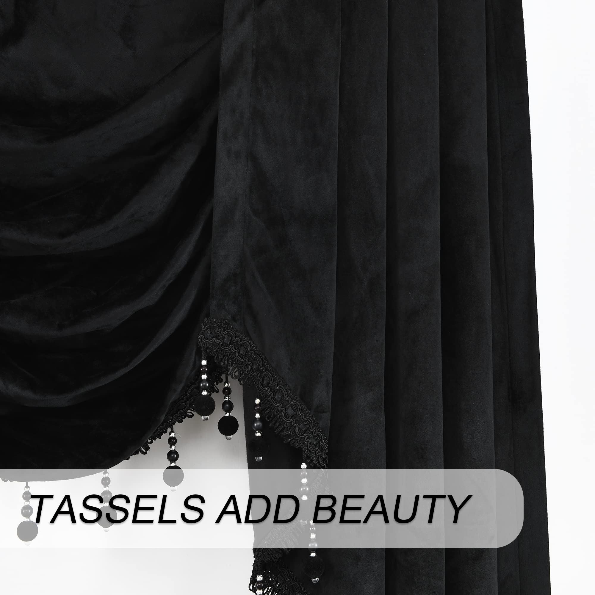 Black Rod Pocket Velvet Window Curtain Valance - 1 Panel Waterfall Valance for Living Room & Bedroom (110