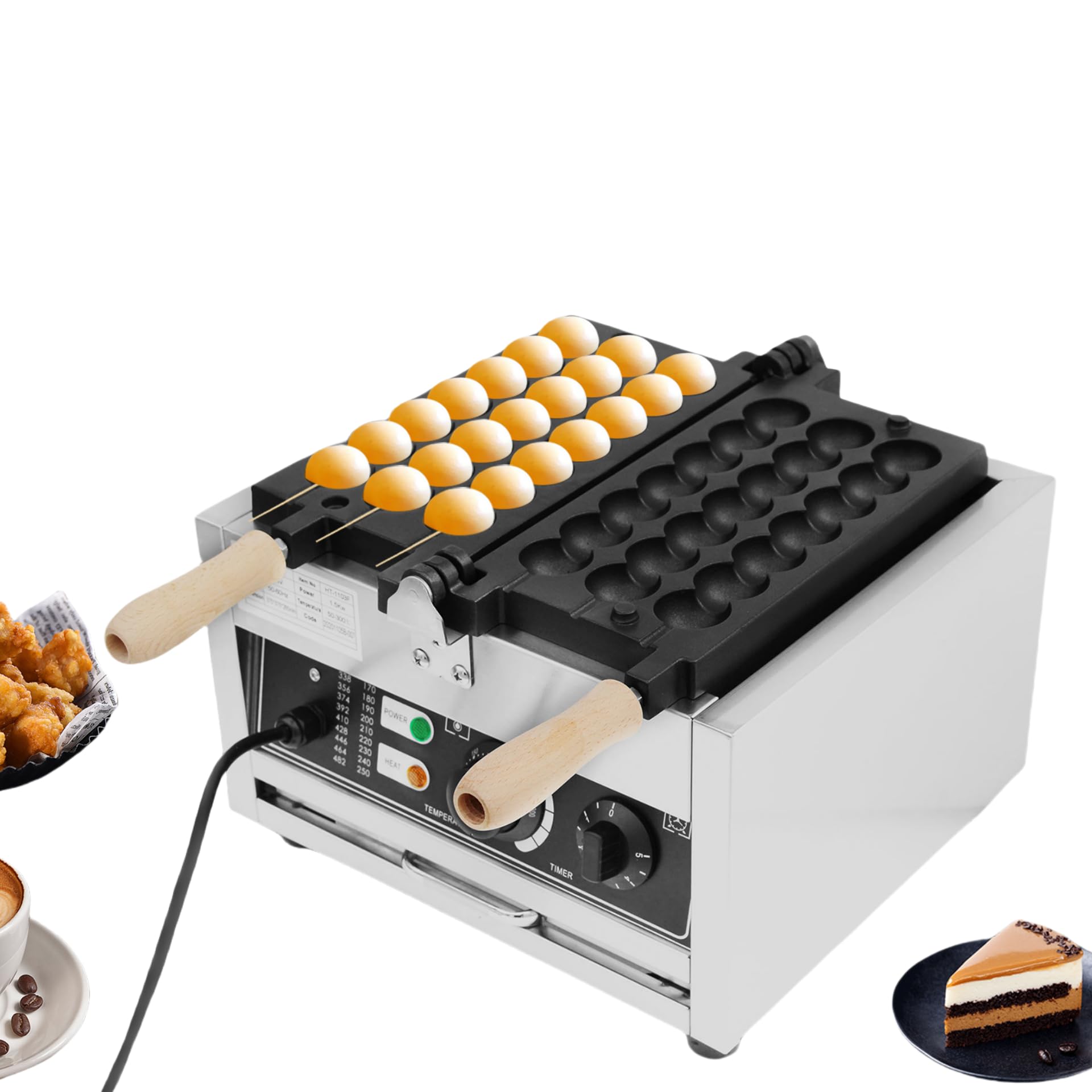 Eapmic 1500W Commercial Non-Stick Waffle Stick Maker Machine - 6 Skewer Bubble Waffle Ball Maker with Adjustable Temperature 122-572°F for Restaurants, Cafes, and Home Breakfast