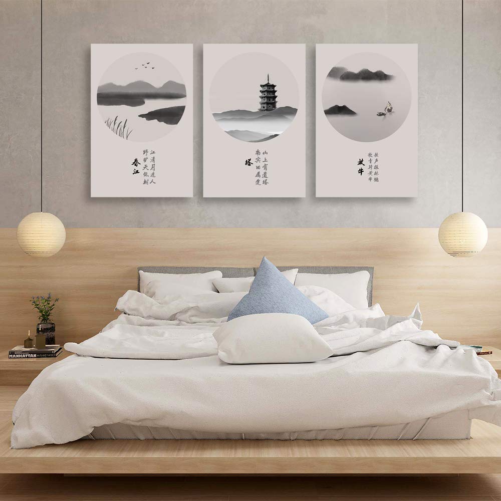 Wall26 3-Panel Canvas Wall Art - Chinese Landscape Painting for Bedroom, Living Room & Home Decor - 24