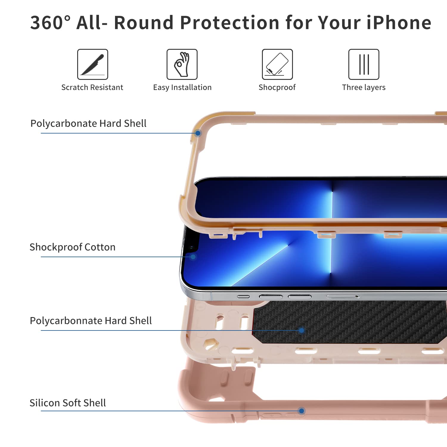 Premium Shockproof iPhone 13 Pro Max Case 6.7 Inch with Ring Stand - Includes 2 Pack Tempered Glass Screen Protector + Camera Lens Protector - Heavy Duty Protective Cover (Pink) - Perfect for Work, Travel & Outdoor Activities