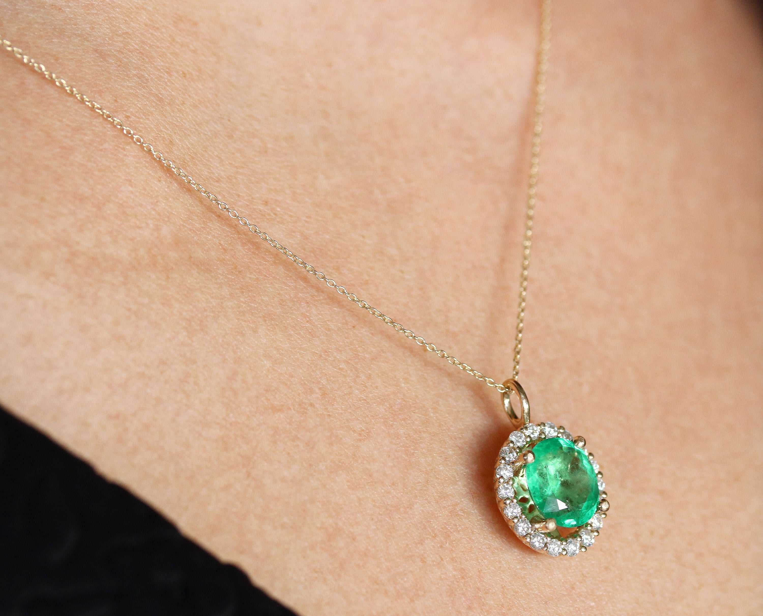 3.25tcw Emerald Oval & Diamond Halo 14K Gold Necklace for Women - Elegant Jewelry Gift for Anniversary, Birthday & Special Occasions