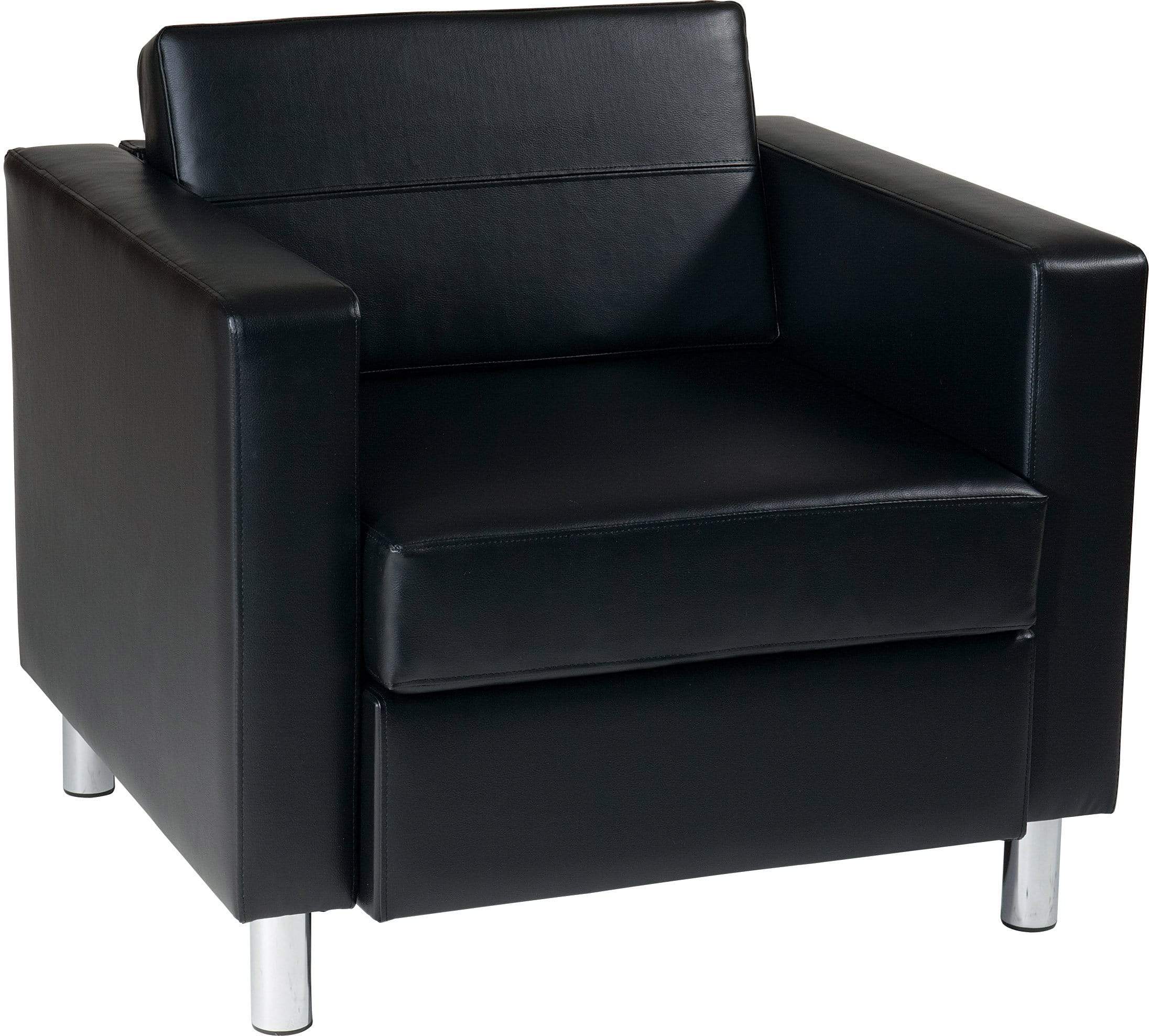 Office Star Ave Six Pacific Faux Leather Armchair - Black PU Leather Office Chair with Padded Seat & Back [PAC51] - Perfect for Home Office, Conference Rooms & Waiting Areas