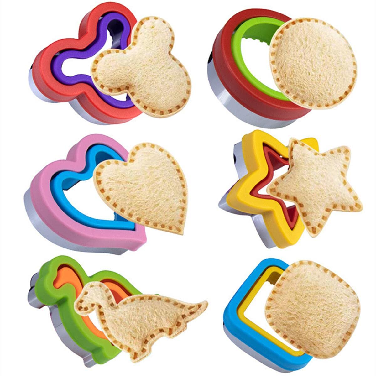 6-Piece Upgraded Sandwich Cookie Cutters & Sealer Set - Mickey, Dinosaur & Star Shapes for Kids Lunch Box, Uncrustables Maker, Bento Box Accessories - Perfect for School Lunches, Picnics & Party Snacks