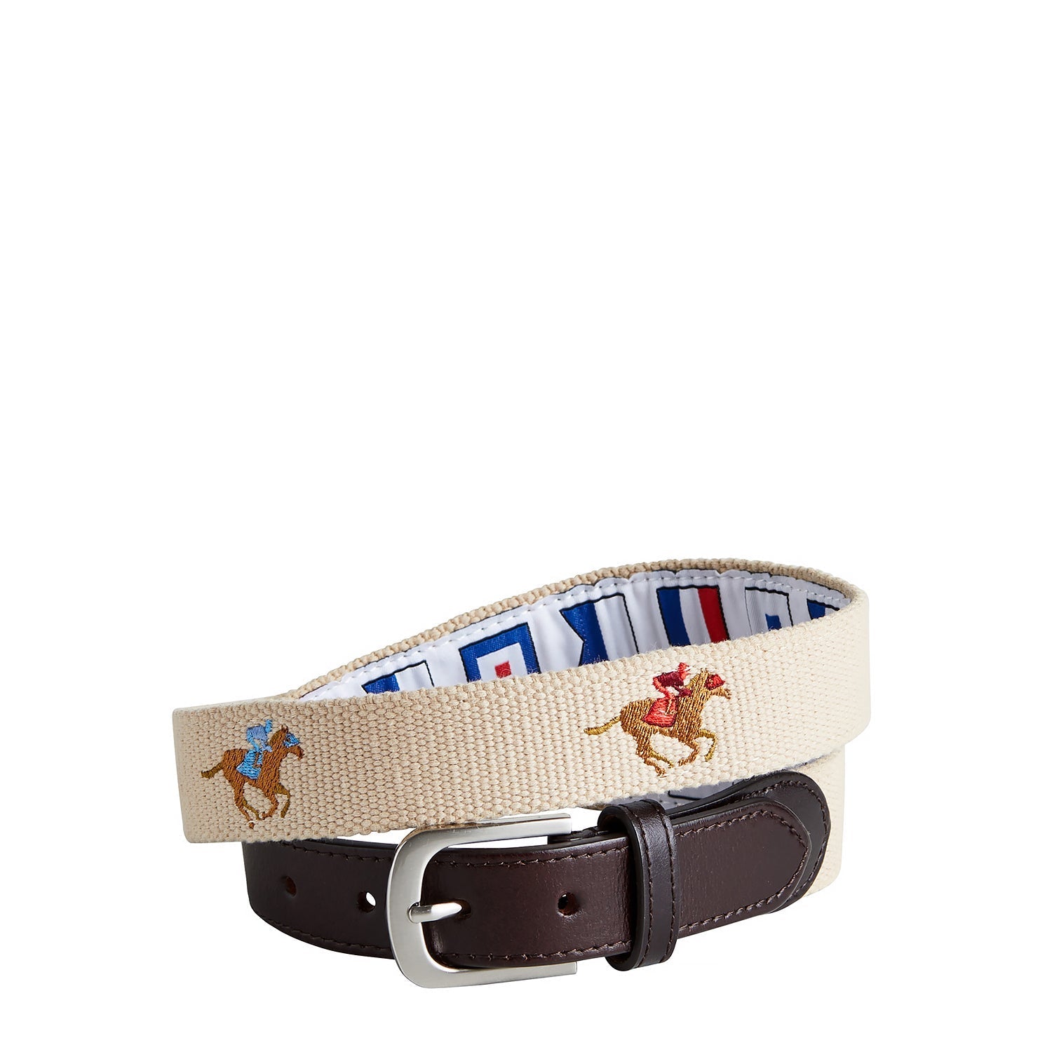 Tan Leather Bowsprit Belt with Embroidered Racing Horses - Classic Western Style for Men's Fashion & Cowboy Outfits