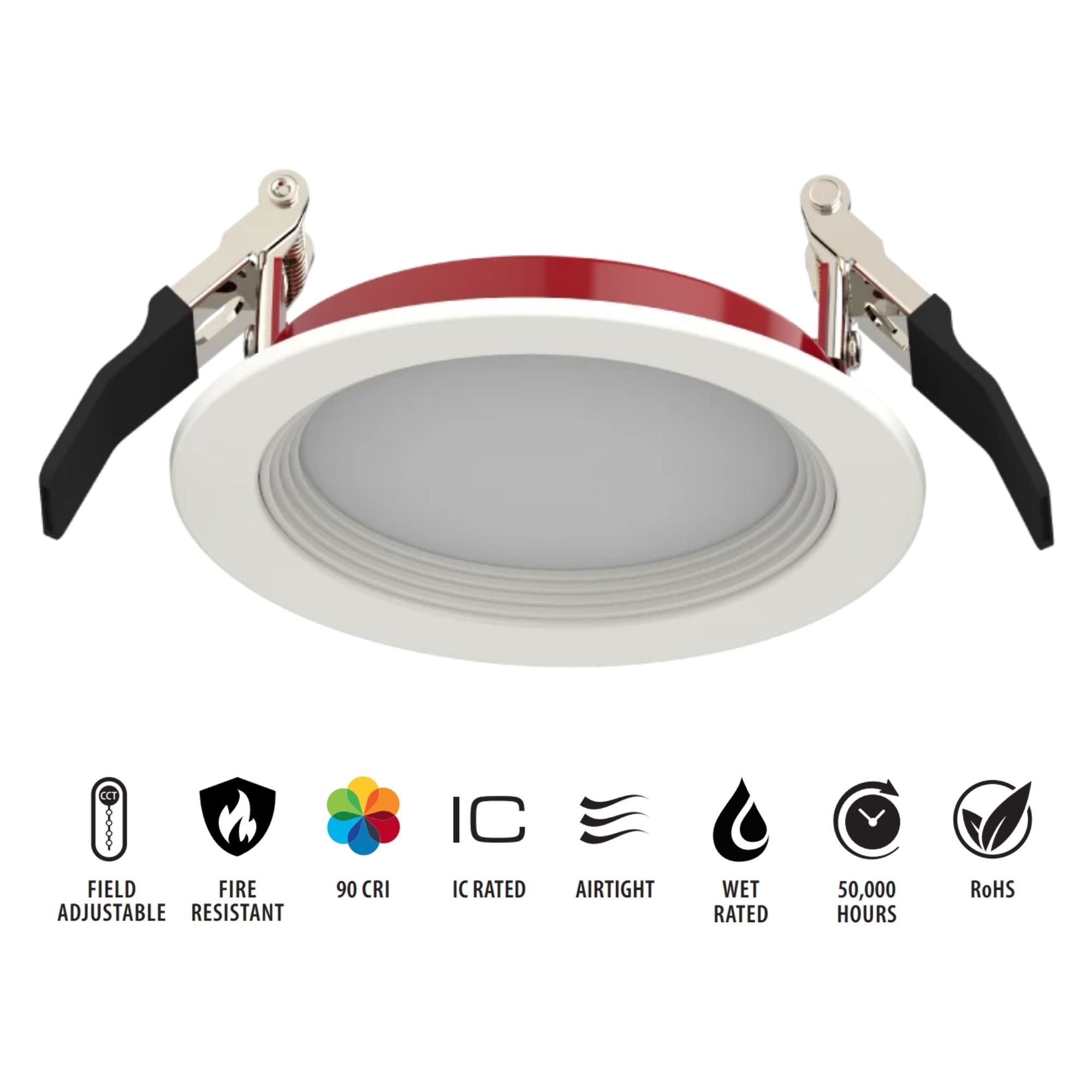 4 Inch Fire Rated Wafer LED Recessed Light - 1000 Lumens, 5 Adjustable CCT (2700K-6500K), Baffle Trim - Perfect for Bedrooms, Kitchens & Commercial Spaces