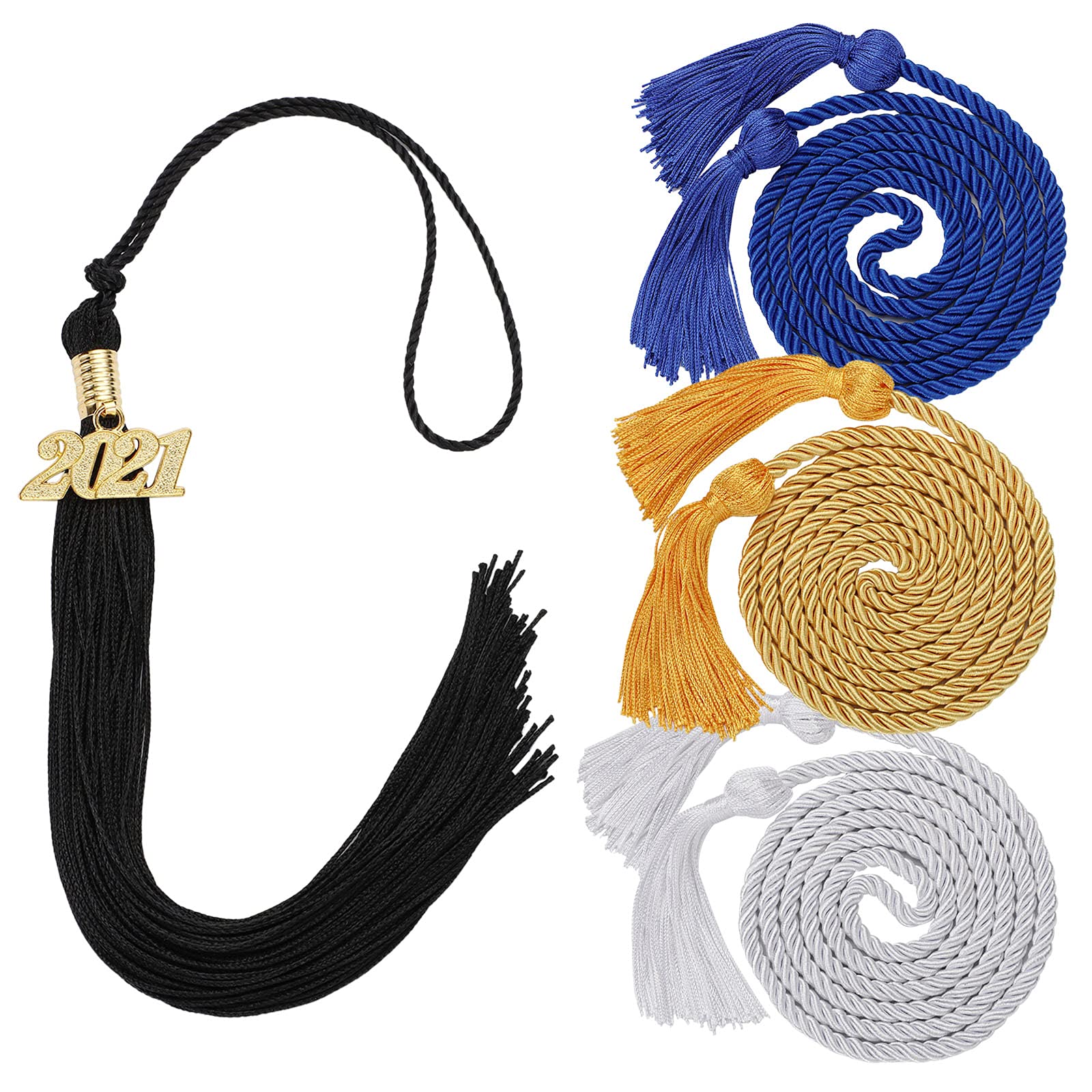 3 Pcs Graduation Honor Cords & 1 Pcs 2021 Gold Charm Tassel Set - Black Academic Achievement Sash for High School & College Graduates - Perfect for Graduation Ceremonies, Parties & Decorations