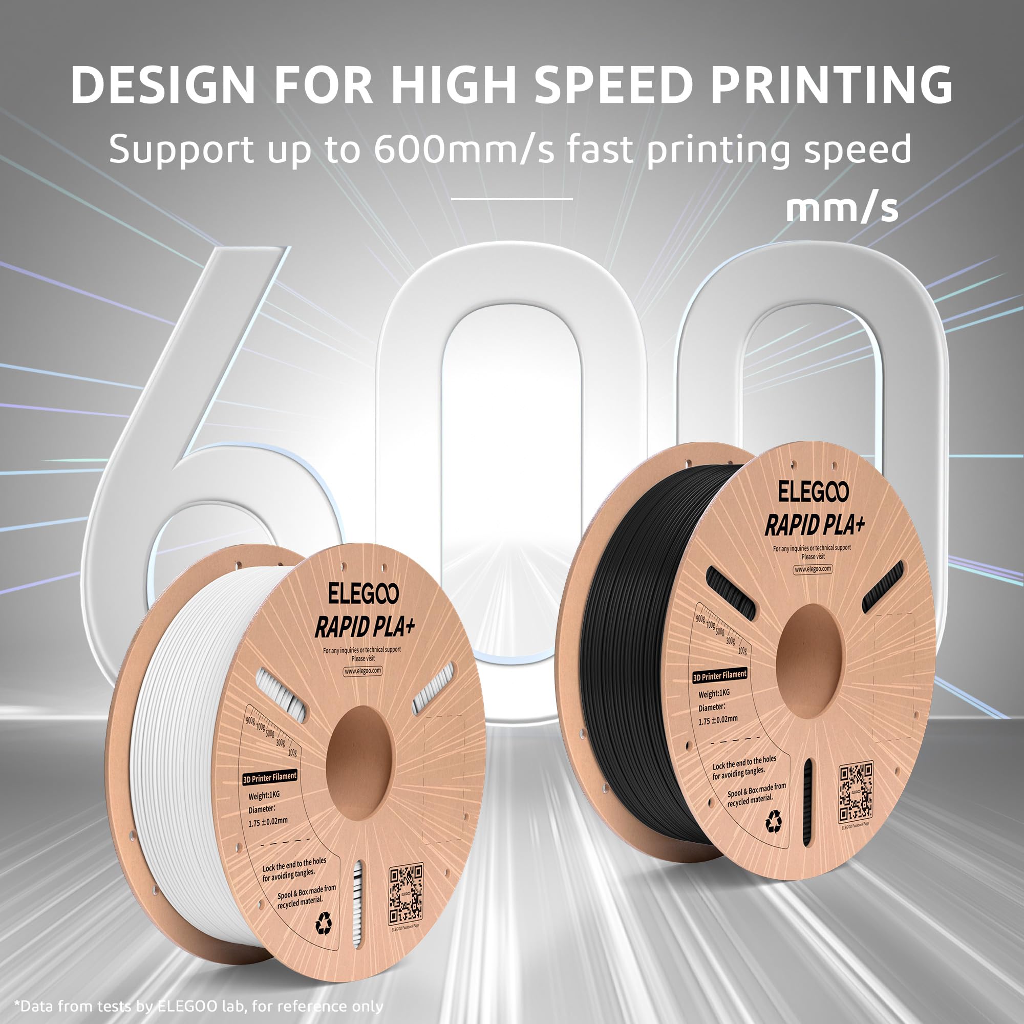 ELEGOO Rapid PLA Plus 3D Printer Filament 1.75mm Black 4KG (4 x 1kg Spools) - High Speed Printing 30-600mm/s, Superior Toughness & Dimensional Accuracy (±0.02mm) - Perfect for Fast Prototyping, Cosplay Props & Functional Parts