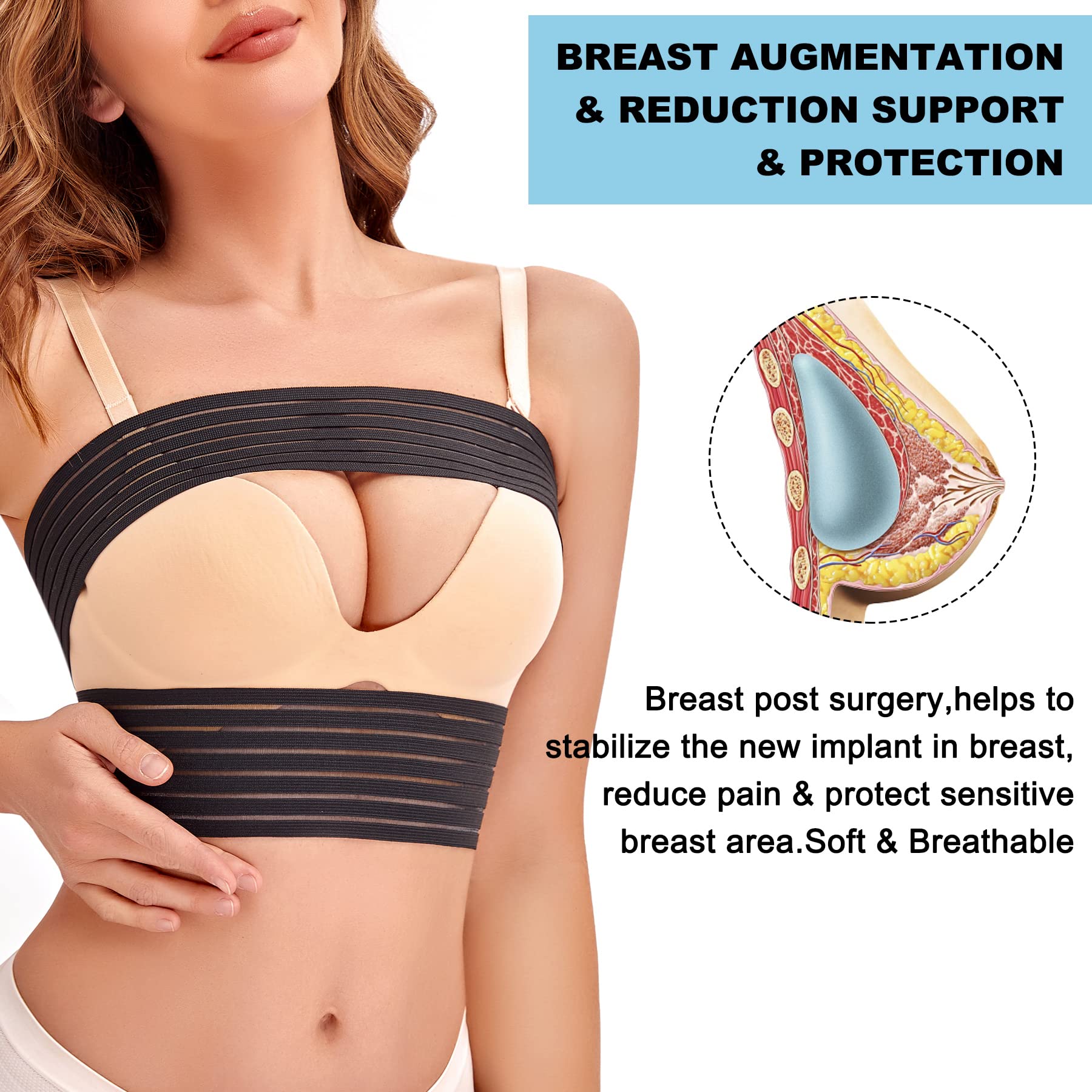 SCARBORO Post-Surgery Breast Support Band for Women – Implant Stabilizer & Compression Strap for Breast Augmentation/Reduction – Medical Chest Support for Large Breasts & Exercise – Perfect for Recovery, Workouts & Daily Comfort