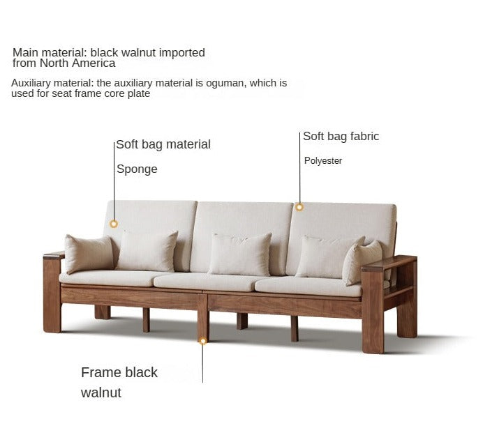Premium Black Walnut Solid Wood Fabric Sofa - Modern Nordic Style 2-in-1 Convertible Sofa Bed for Living Room & Guest Room | Durable & Stylish Home Furniture