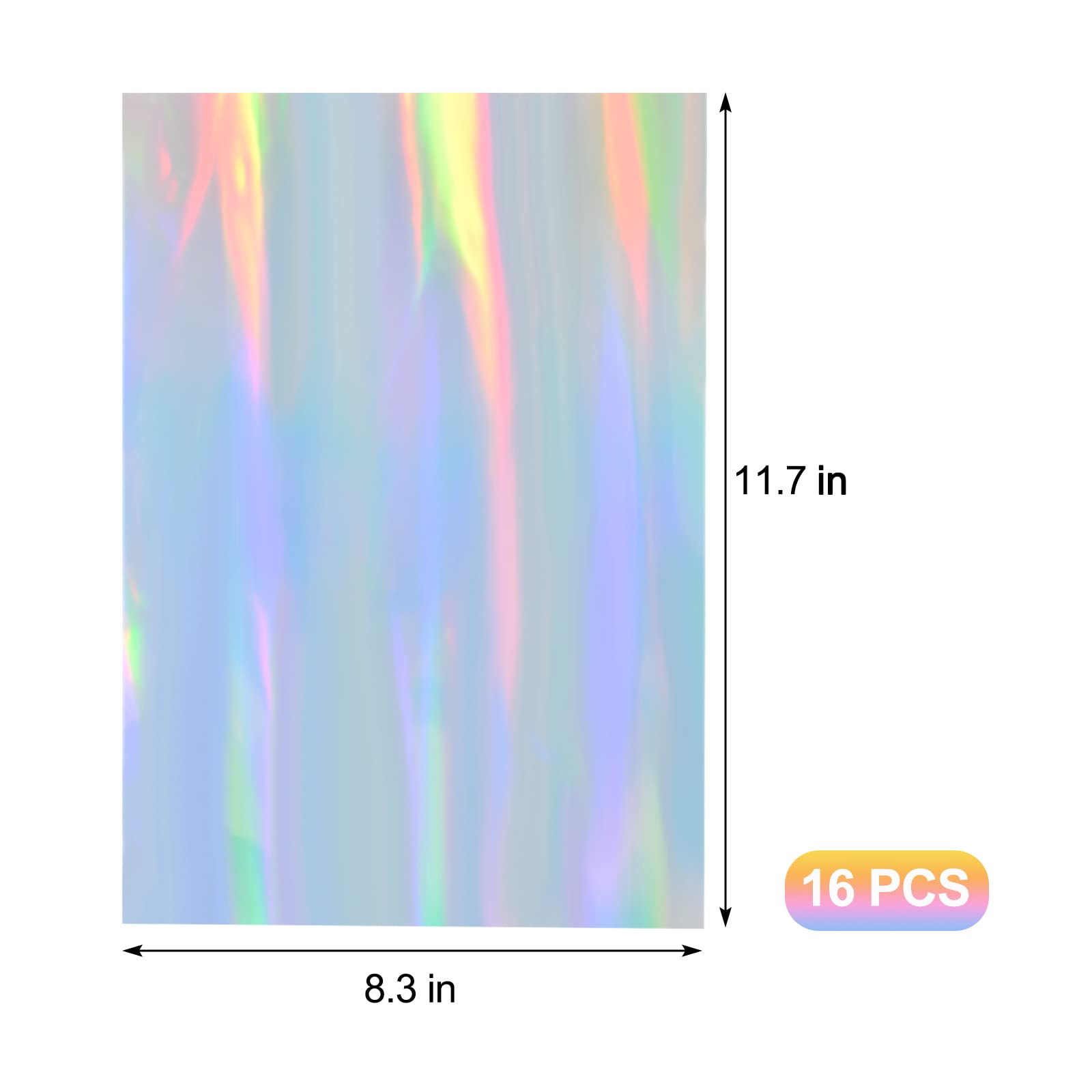 WANDIC Printable Holographic Sticker Paper - 16 Sheets Self-Adhesive Waterproof Vinyl Sticker Sheets for Inkjet & Laser Printers - DIY Crafts, Scrapbooking, Laptop Decoration, Water Bottle Labels, Gift Packaging