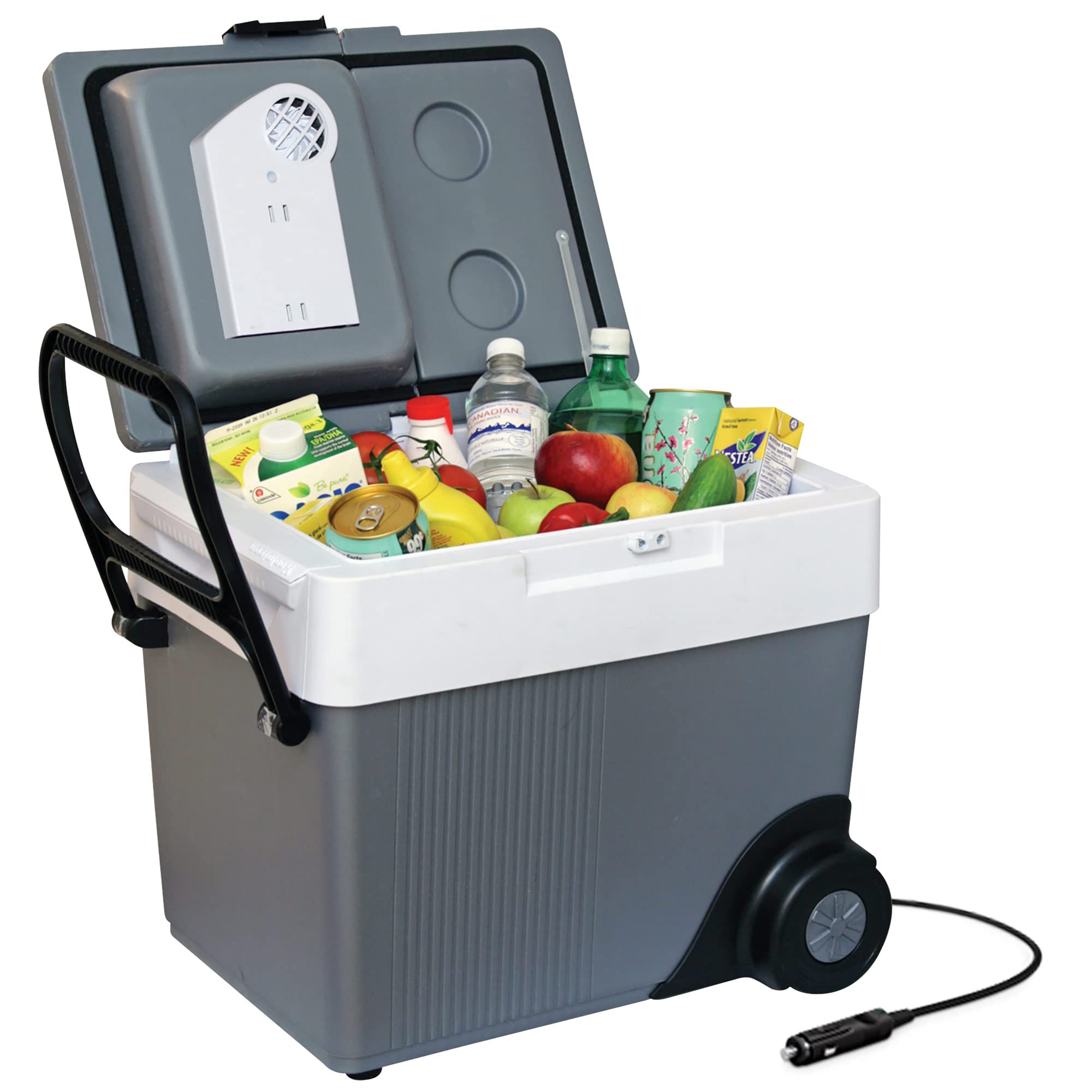 Koolatron 33 qt (31 L) Electric Portable Cooler & Warmer - 12V Car Fridge for Camping, Travel, Road Trips - Thermo Electric Cooler with Wheels & DC Power Cord - Perfect for Picnics, Tailgating & Outdoor Adventures (Gray/White)
