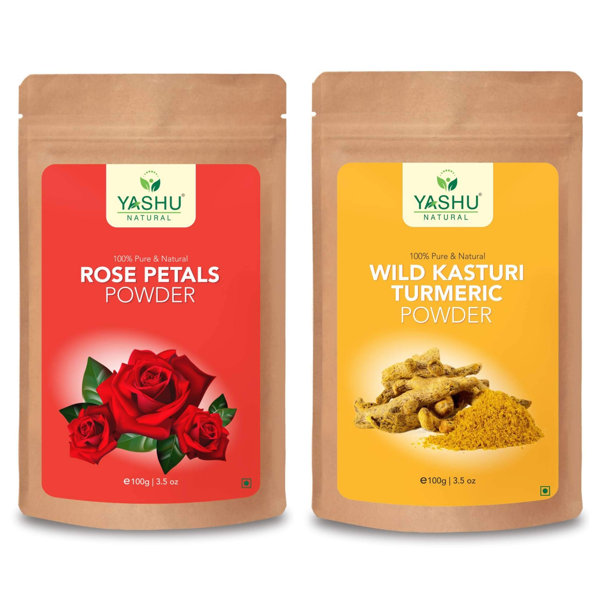 YASHU Pure Wild Turmeric & Rose Petals Powder for Skin Care - Natural Face Pack for Oil Control & Glow (200g) | Brightening Facial Mask, DIY Beauty Treatment for Acne & Dark Spots