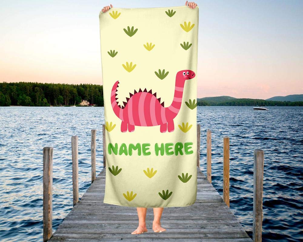 Custom Dinosaur Towels for Kids & Adults - Personalized Beach, Pool, Bath Travel Towels for Toddler, Baby, Boys & Girls - Perfect for Summer, Swimming, and Outdoor Adventures