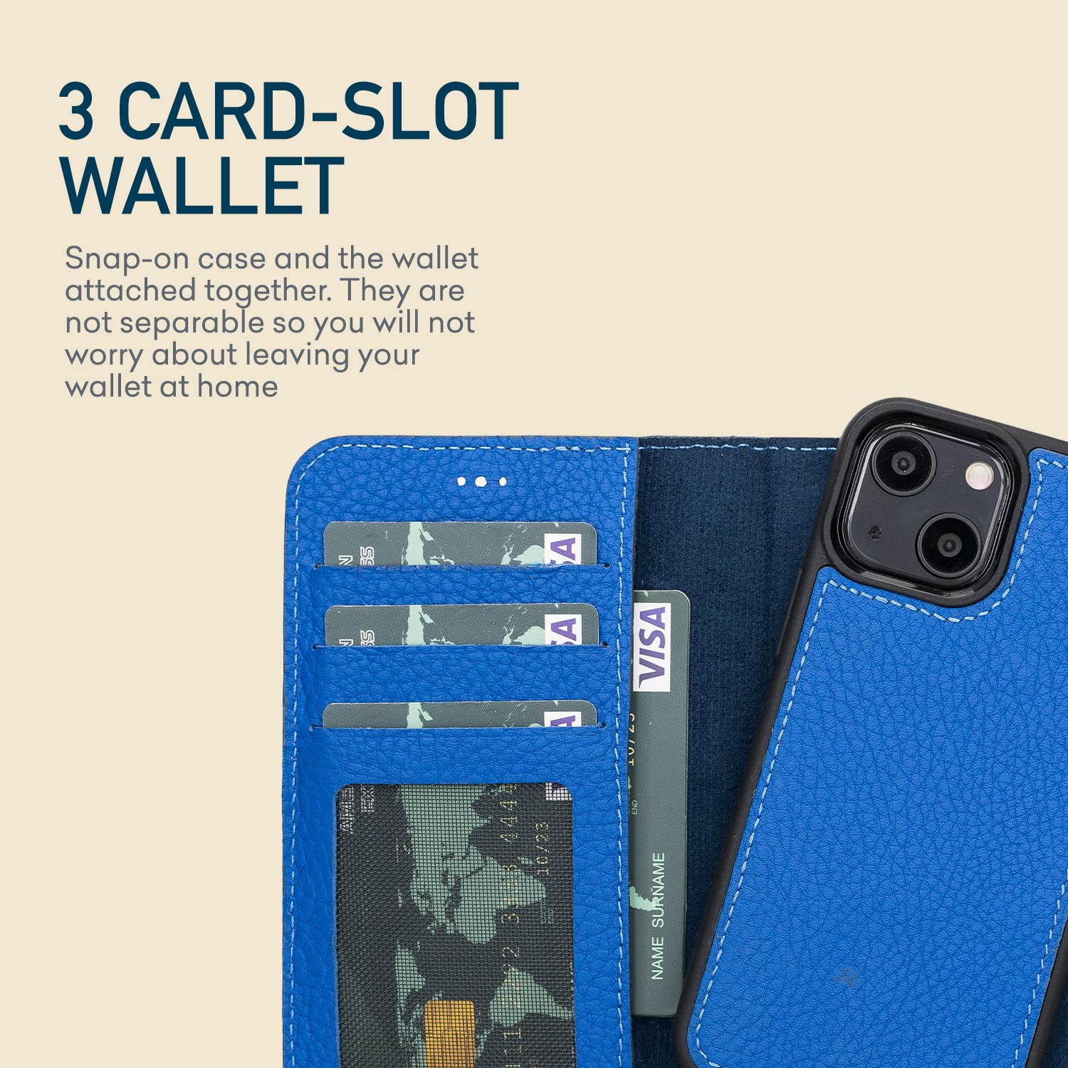 Premium Full Grain Leather iPhone 13 Mini Wallet Case - 2-in-1 Magnetic Detachable Flip Cover with Card Slots & Kickstand | Compatible with Apple MagSafe (Royal Blue) | Perfect for Travel, Business & Everyday Protection
