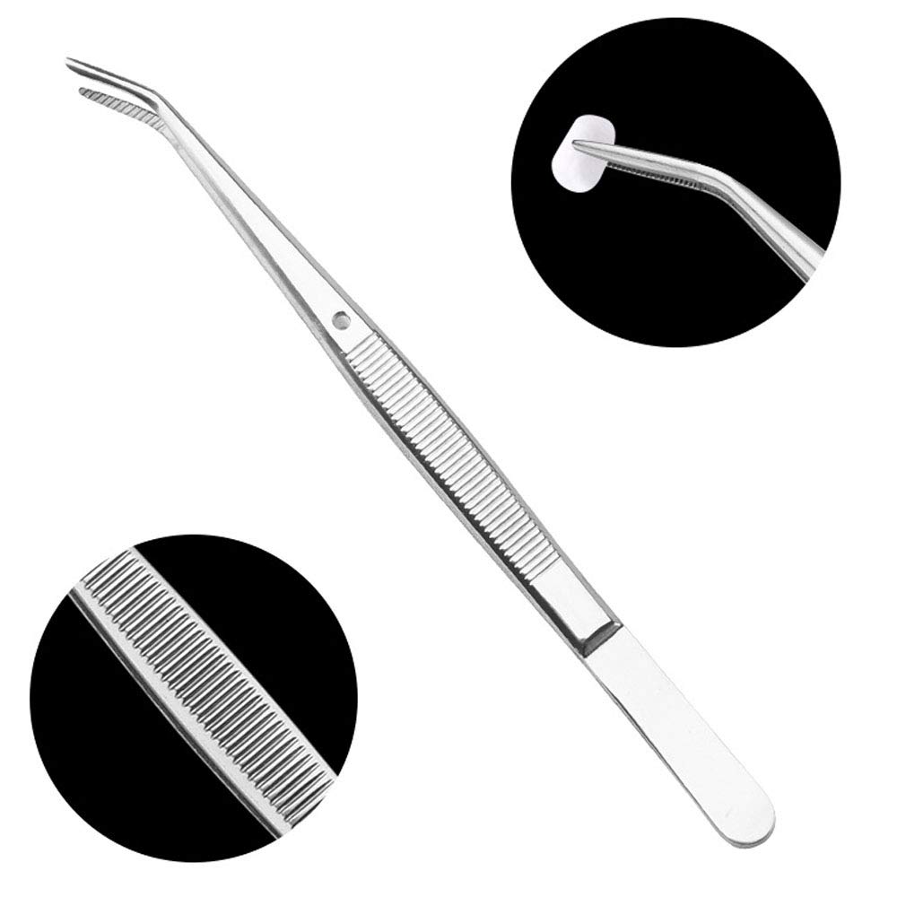 Premium Stainless Steel Dental Tweezers with Curved Serrated Tip - Multipurpose Dental Forceps for Oral Care, Denture Cleaning & Tooth Extraction - Perfect for Home Use, Dentists, and First Aid Kits