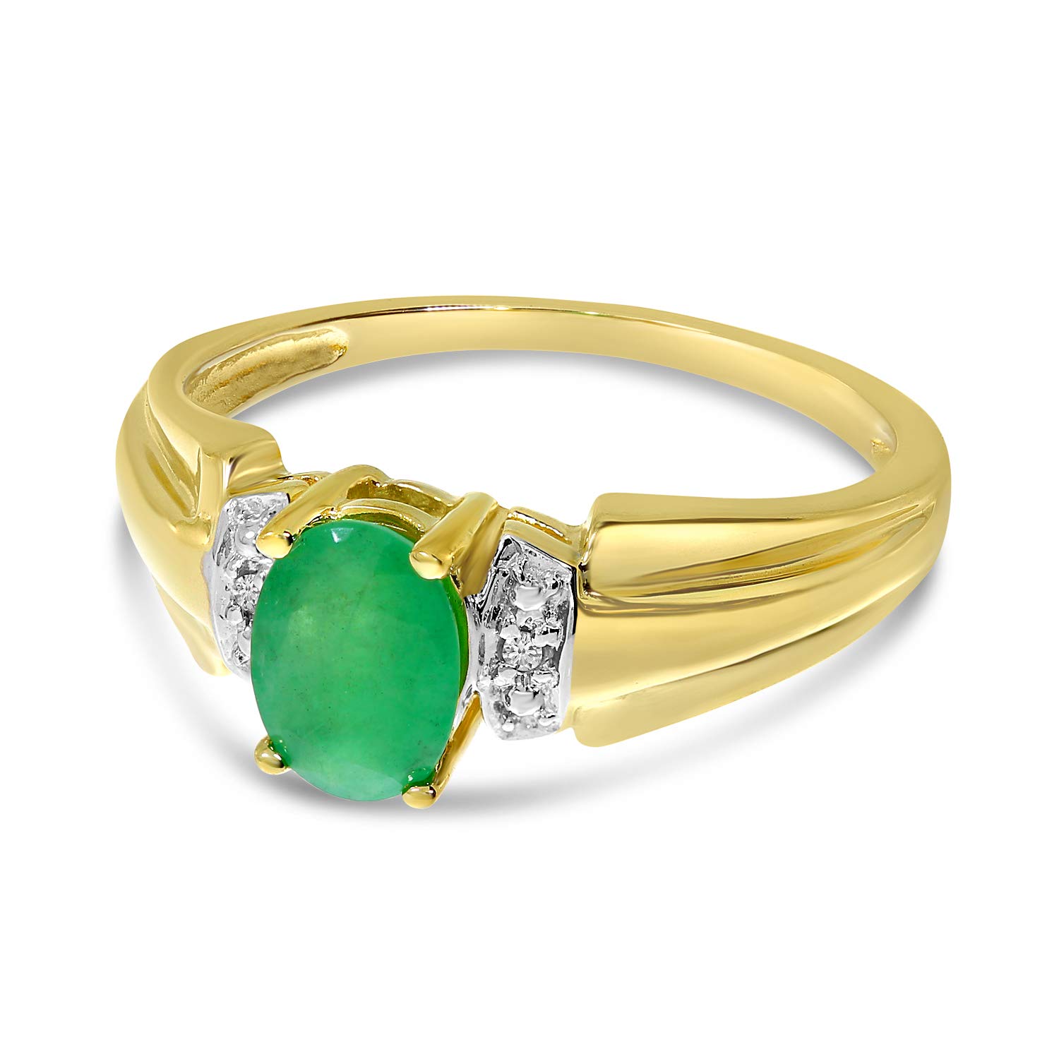14K Yellow Gold Oval Emerald and Diamond Ring for Women - Elegant Engagement, Wedding, Anniversary Gift - Perfect for Special Occasions