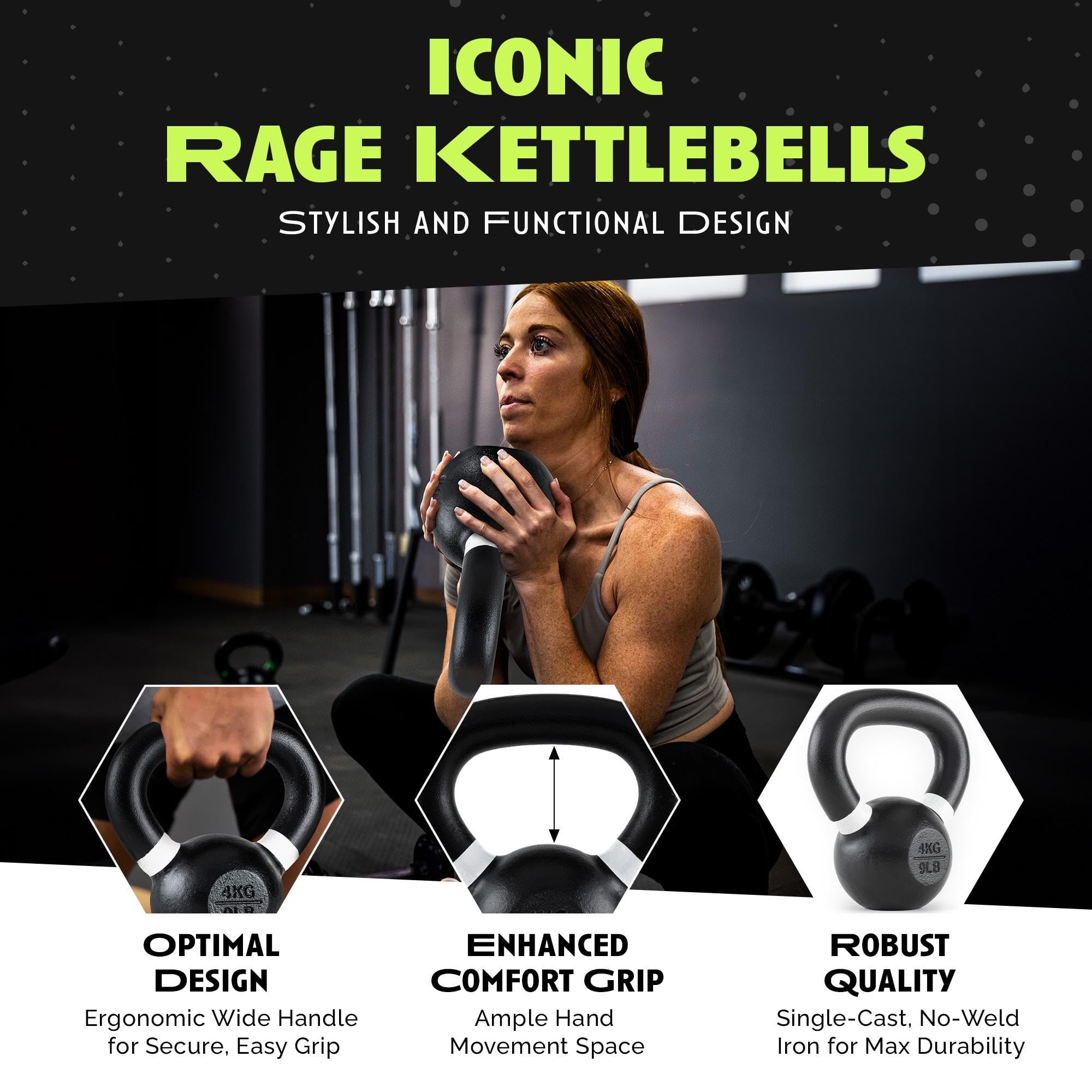 Premium Single-Cast Iron Kettlebells - No-Welded Joints, Wide Handle for Strength Training - Durable Powder Coated Kettlebell Weights Set for Men & Women - Perfect for Home Gym, CrossFit & Functional Fitness Workouts