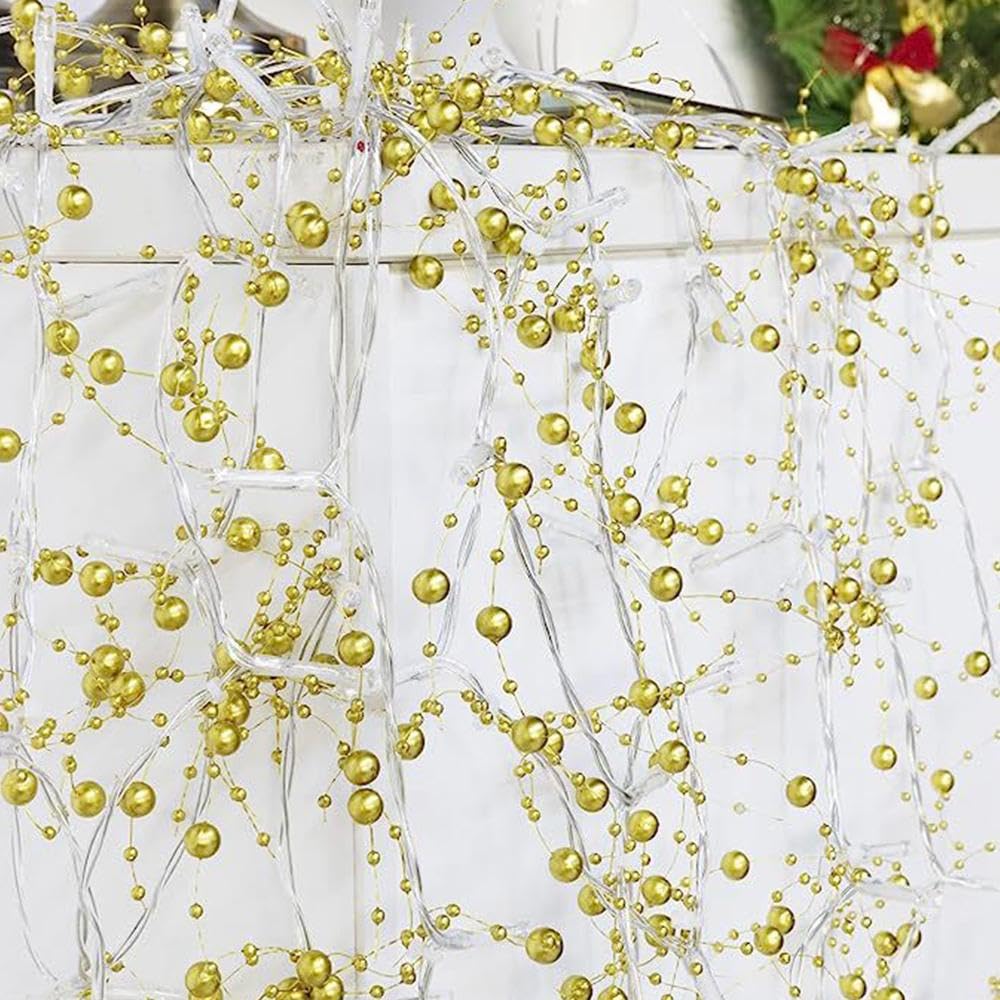 Christmas Red Pearl String Lights - 10 LED Battery Operated Fairy Lights with White Lighted Berry Beads (1.5m) - Perfect for Xmas Tree Decorations, Holiday Parties, Indoor Home Decor & Wedding Centerpieces