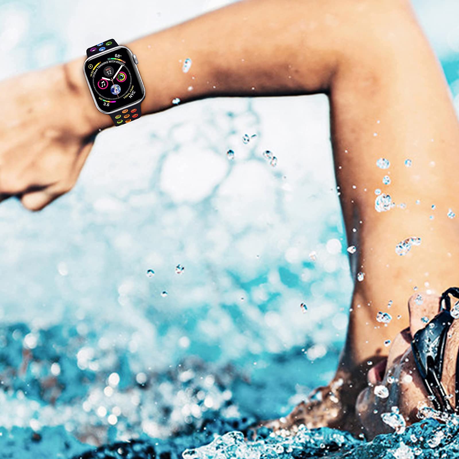 Rainbow Sport Silicone Apple Watch Bands for Women & Men - Compatible with iWatch SE Series 9/8/7/6/5/4/3/2/1 & 49mm/45mm/44mm/42mm/41mm/40mm/38mm - Soft Breathable Replacement Strap for Workout, Running & Daily Wear