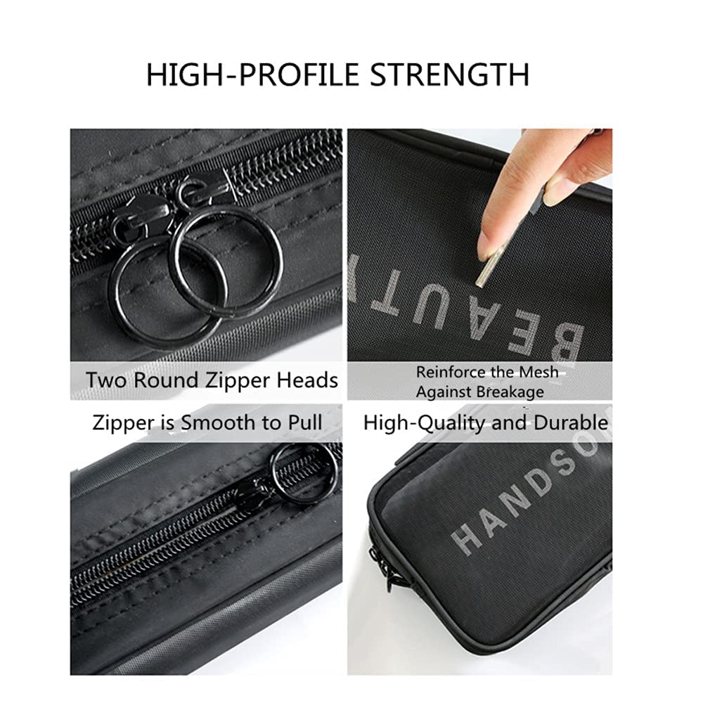 3-Piece Black Mesh Makeup Bag Set with Zipper - Cosmetic Organizer, Travel Toiletry Case for Women - Perfect for Travel, Gym & Daily Use (Black)