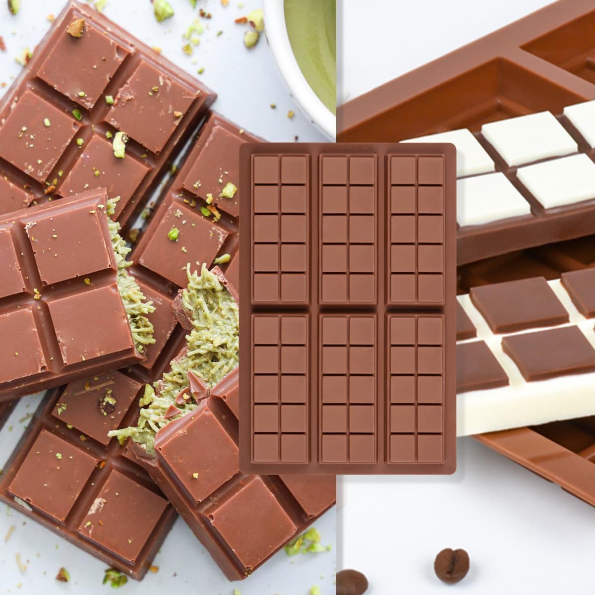 Premium Silicone Chocolate Bar Mold - Nonstick Break-Apart Dubai Style Candy Mold for Pistachio & Nut Chocolates (10 Snap, 1 Pack) - Perfect for Home Baking, DIY Gifts & Party Treats