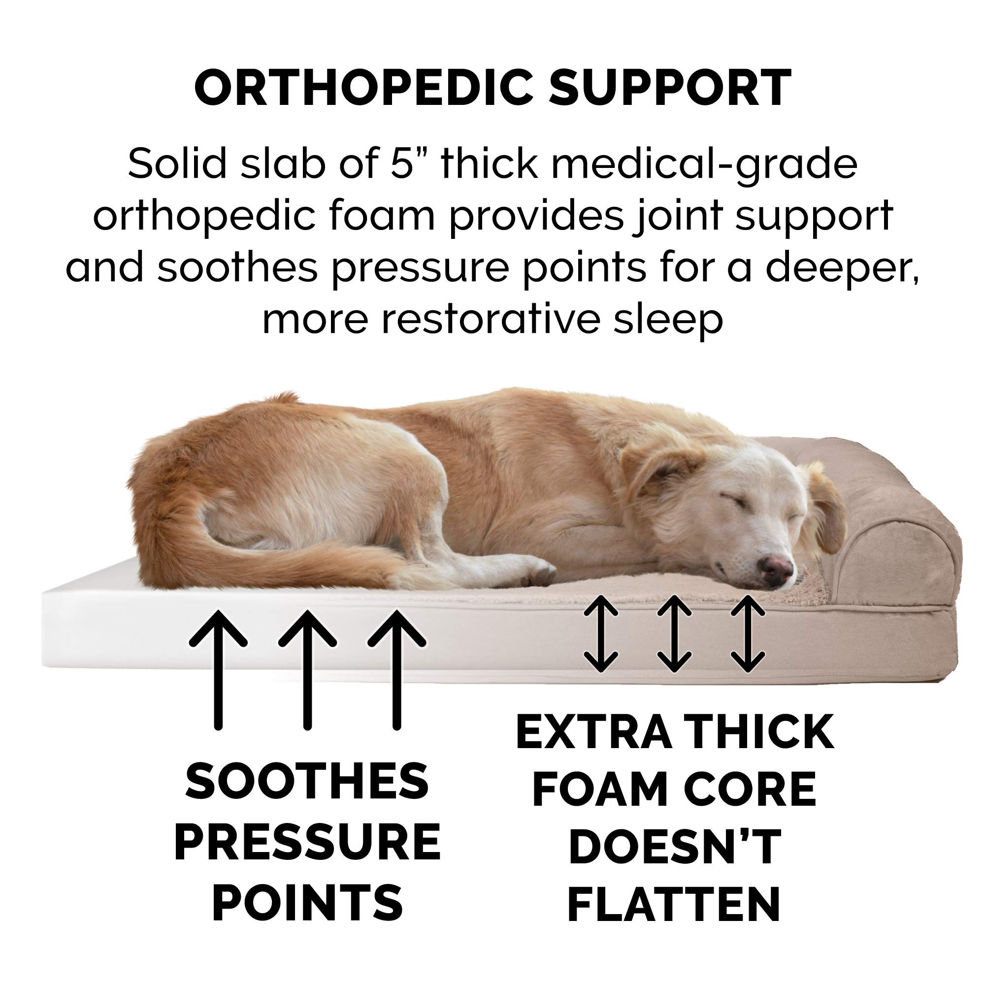 **Furhaven Orthopedic Dog Bed for Large Dogs - Removable Bolsters & Washable Cover - Plush & Suede Sofa - Supports Up to 125 lbs - Almondine, Jumbo Plus/XXL - Perfect for Arthritis & Joint Pain Relief - Ideal for Living Room, Bedroom & Pet-Friendly Spaces**