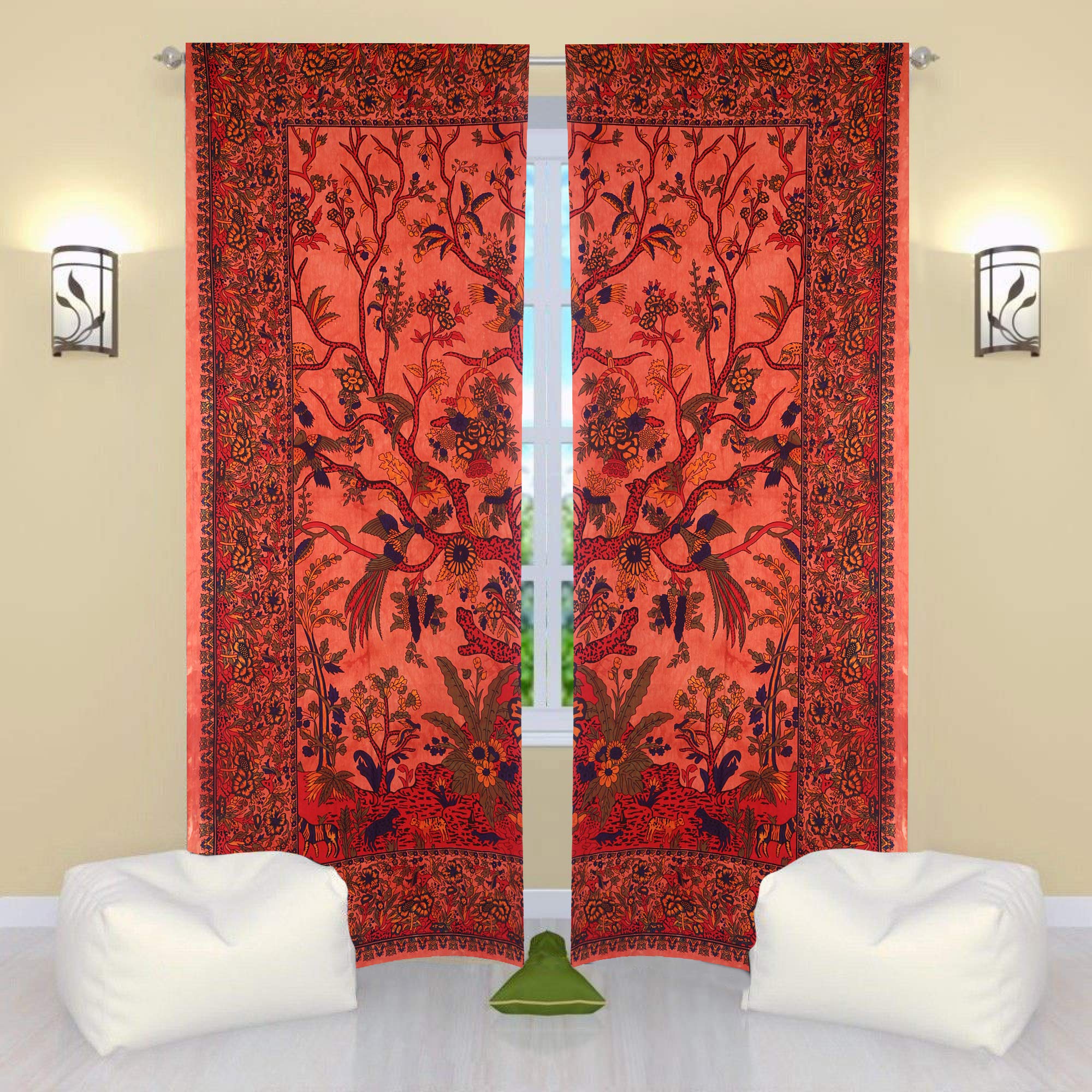 Hippie Bird Tapestry Curtains 80x82