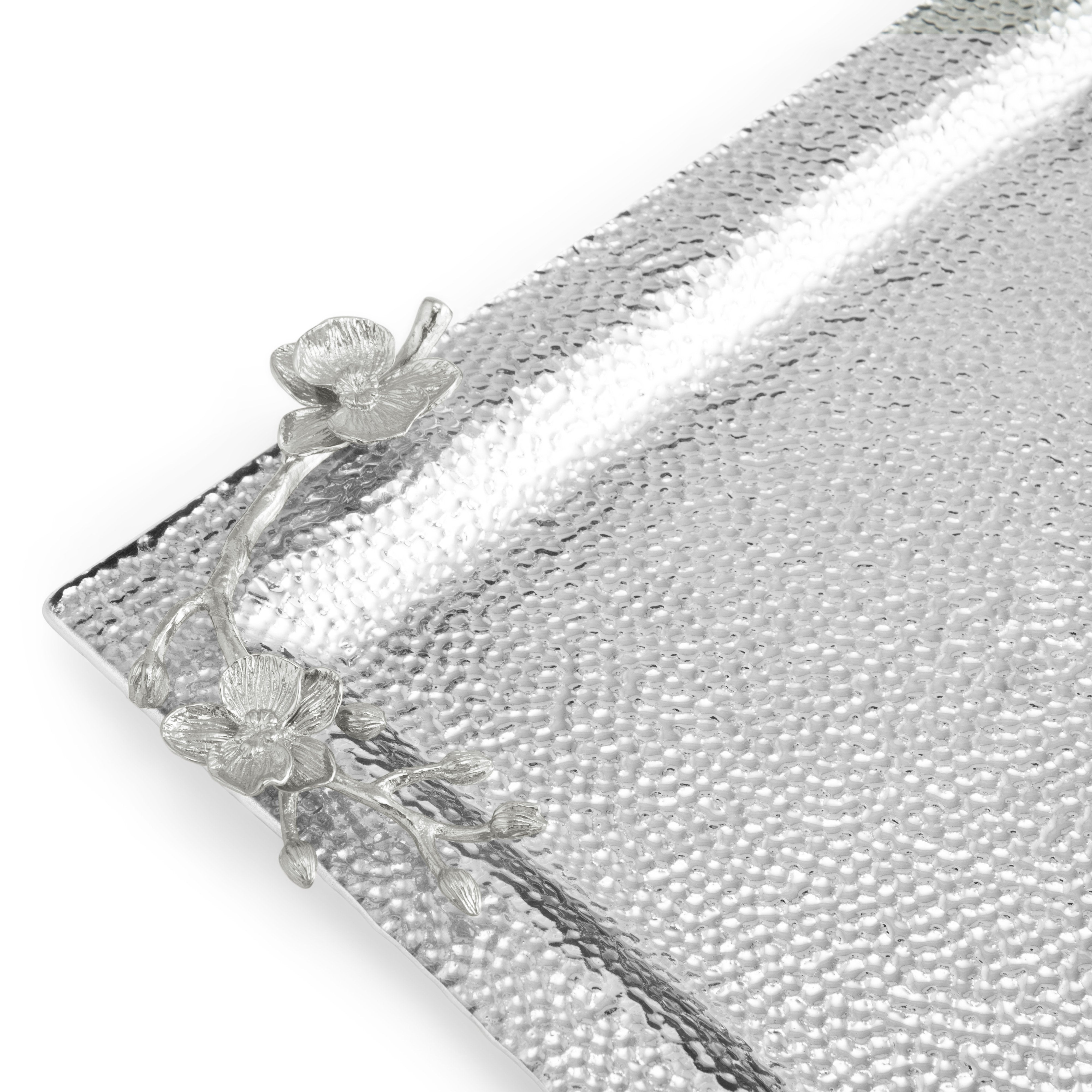 Elegant White Orchid Large Glass Serving Tray - Perfect for Dining, Bathroom Decor, and Party Serving - Durable & Stylish Home Decor Accessory