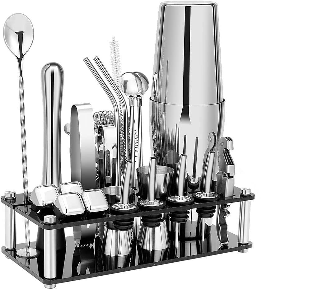 Premium 23-Piece Stainless Steel Cocktail Shaker Set - Professional Boston Bartender Kit with Mixing Tools & Bar Accessories for Home Bars, Parties & Cocktail Making | Ideal for Mojitos, Margaritas & Martini Drinks