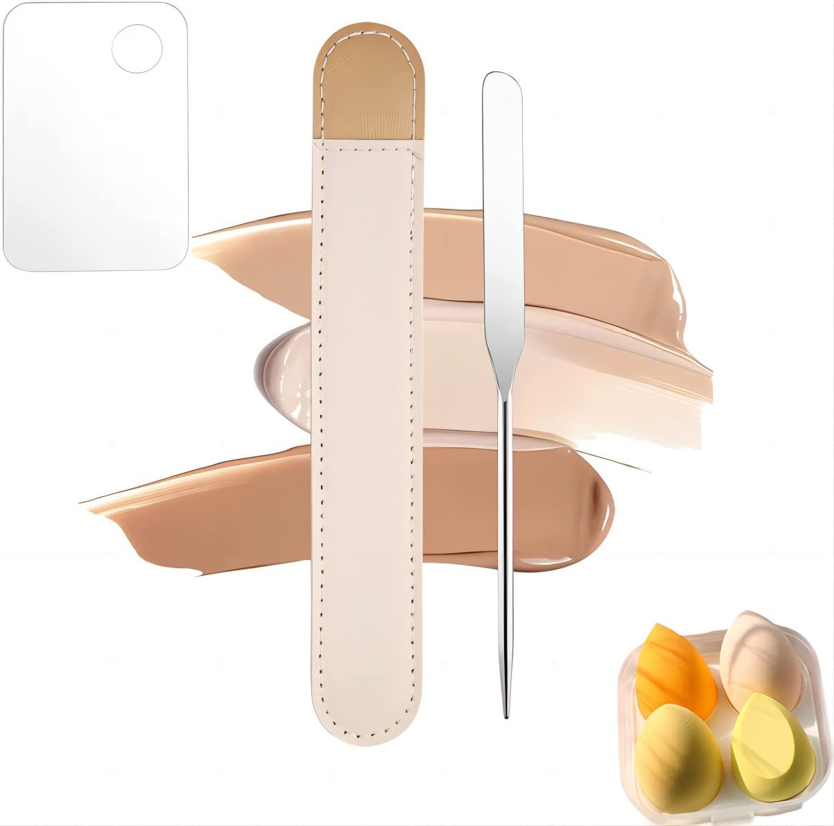 Premium Stainless Steel Makeup Spatula Set - Korean Style Cosmetic Tool with Palette for Foundation, Cream & Skincare Application - Perfect for Professional Artists & Home Beauty Routines
