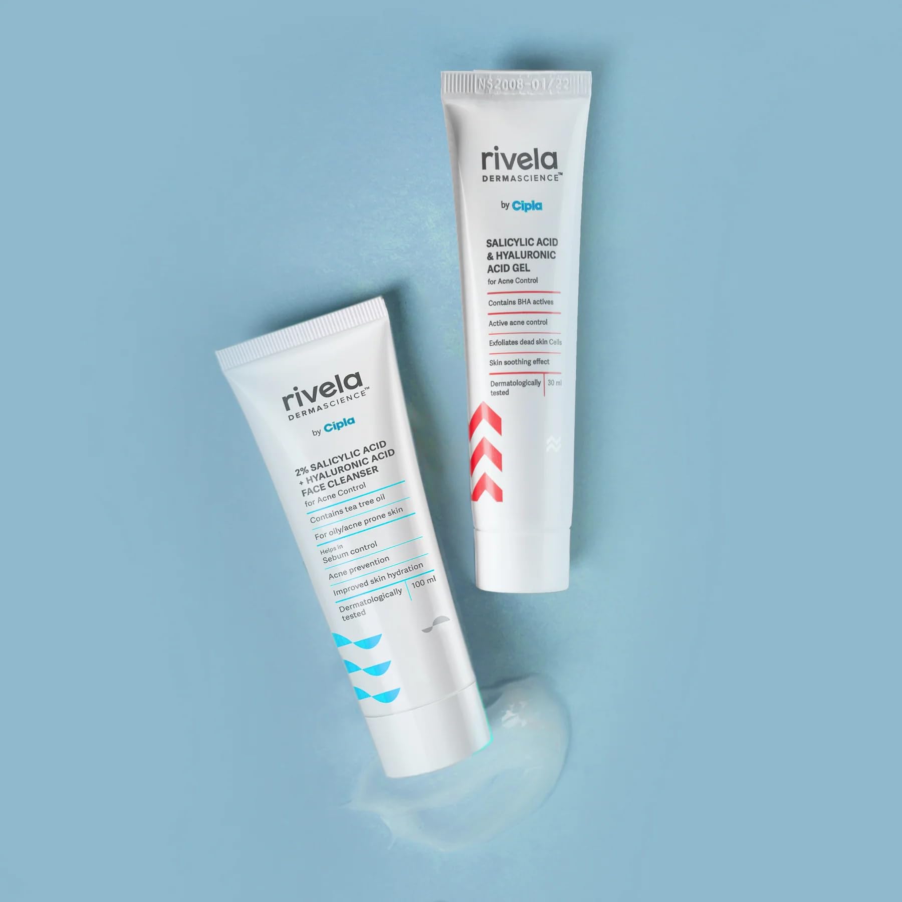 Rivela Dermascience Acne Care Duo Set - 2% Salicylic Acid & Hyaluronic Acid Face Cleanser (100ml) + Acne Treatment Gel (30ml) | Gentle Exfoliating & Hydrating Skincare for Oily & Acne-Prone Skin | Perfect for Daily Face Wash & Spot Treatment Routine