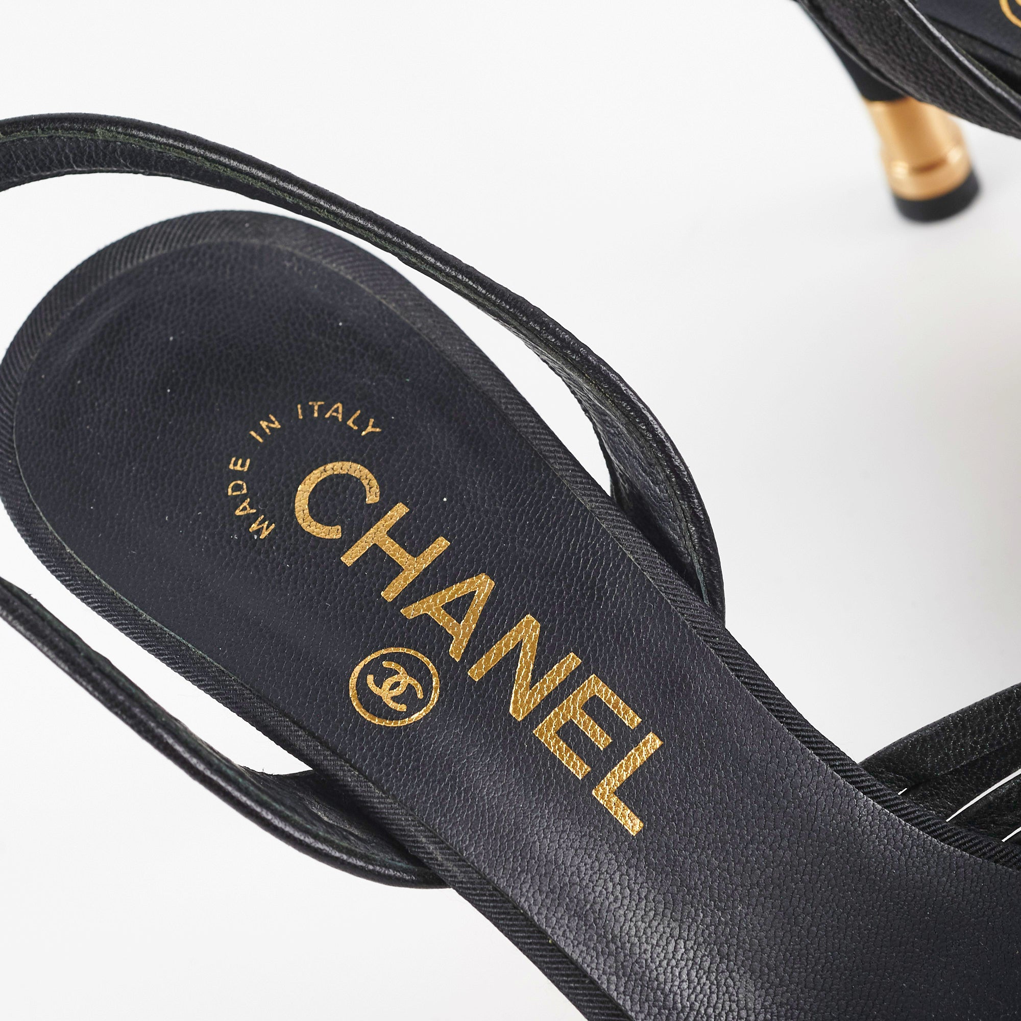 Chanel Black Leather Heeled Sandals for Women - Size 37.5 (US 7.5) | Luxury Designer Summer Shoes for Parties, Weddings & Beach Vacations